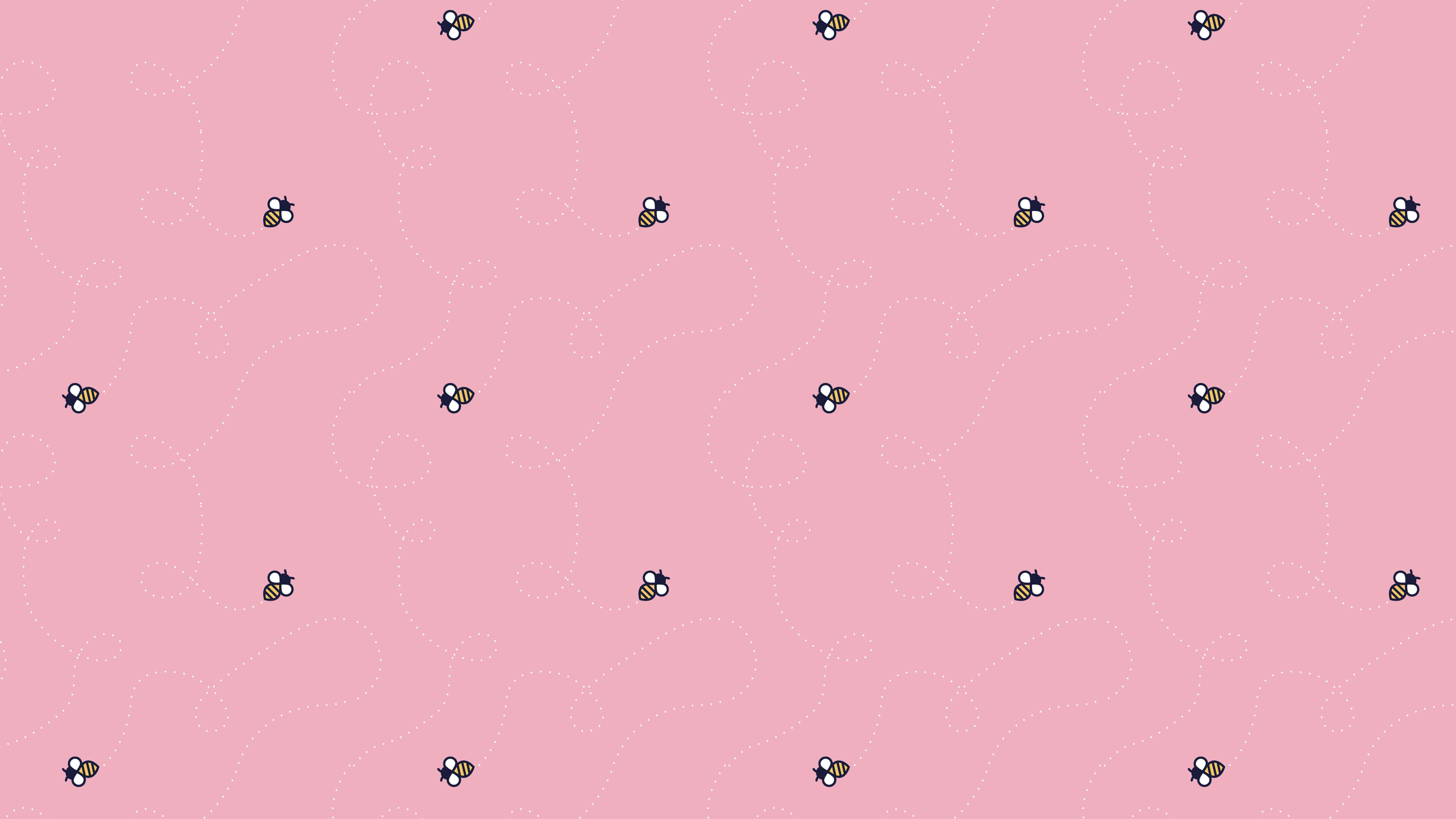 pastel pink bee pattern, cartoon bees, faint dotted swirl patterns, 5K Desktop Wallpaper