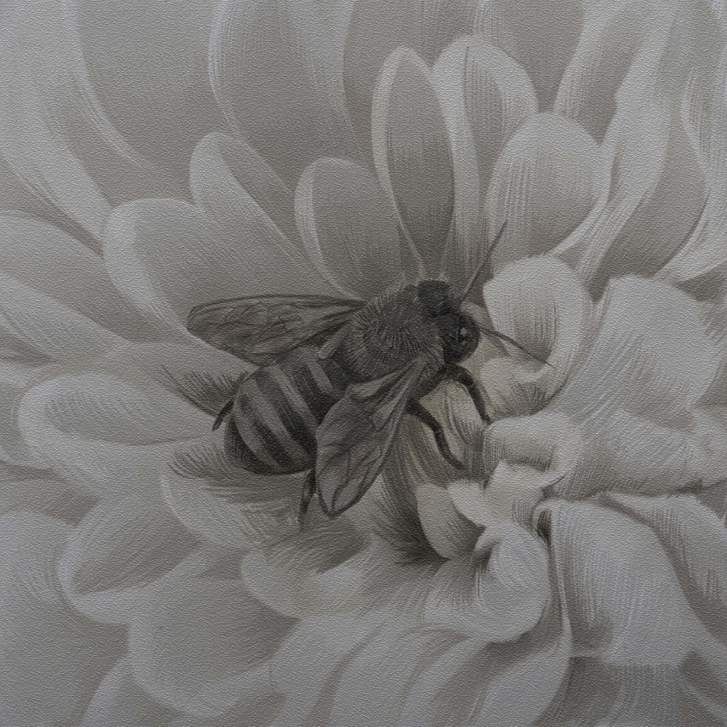 monochrome, bee, dahlia flower, Full HD Desktop Wallpaper
