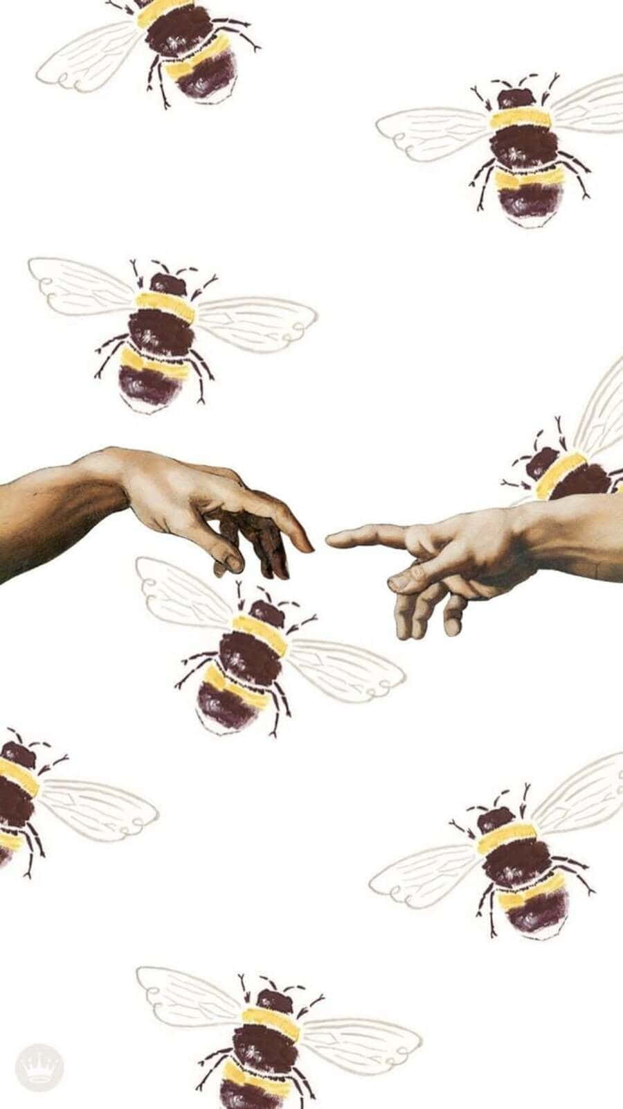 Aesthetic Bee, swarm of illustrated bees, vibrant flower, HD Phone Wallpaper