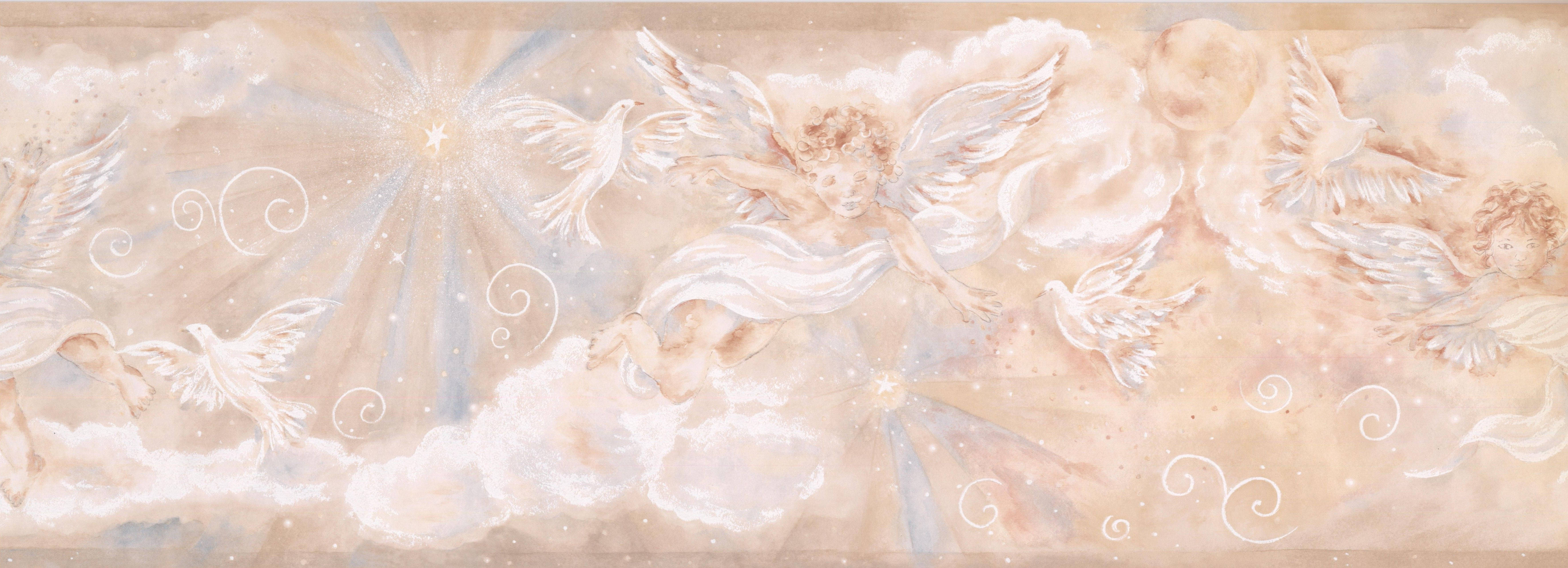 Aesthetic Beige, Cupids, Doves, 5K Desktop Wallpaper