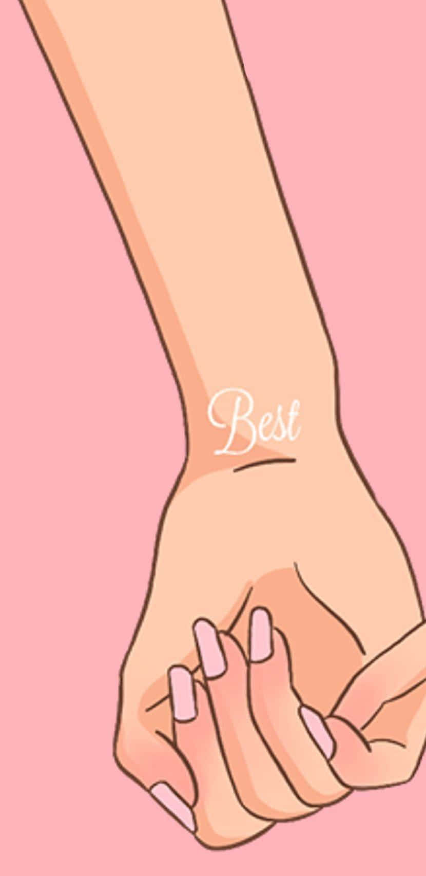 soft pink illustrated hand, cursive 'Best' tattoo, solid pink background, HD Phone Wallpaper