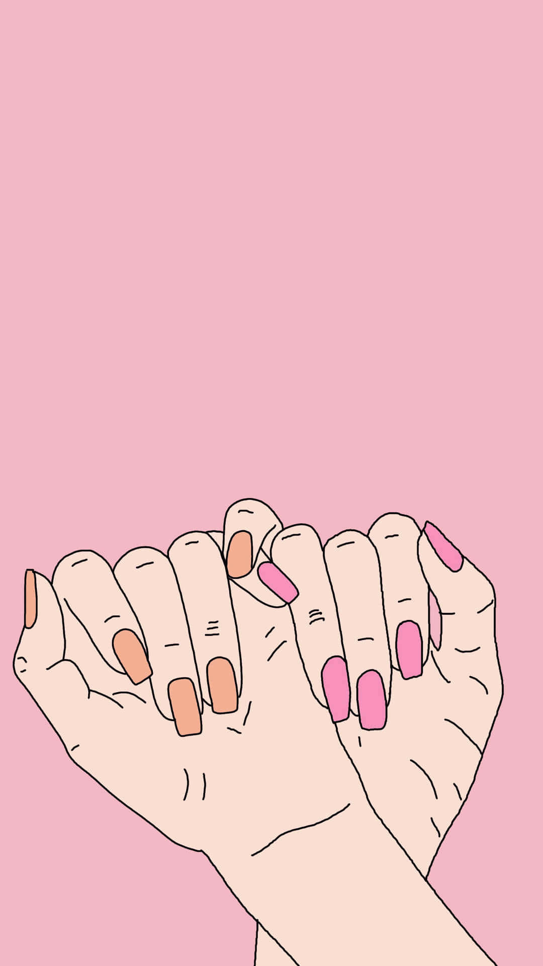 pink nails, mismatched nails, solid pink background, Full HD Phone Wallpaper