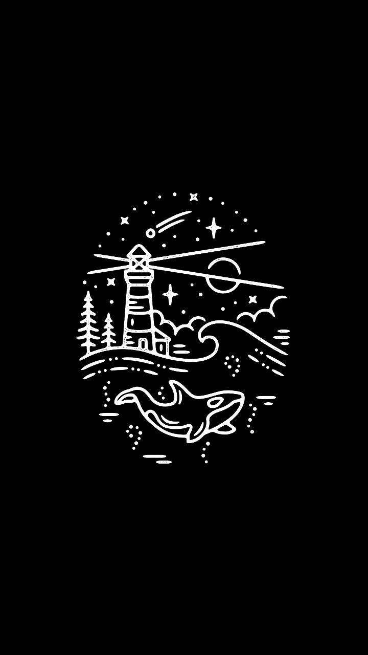 lighthouse, whale, black background, HD Phone Wallpaper
