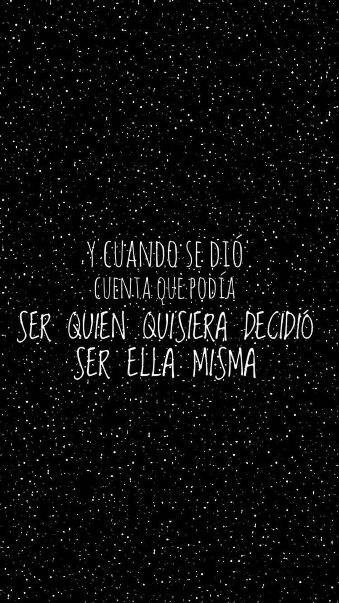 Aesthetic Black Quotes, starry black night sky, white handwritten Spanish quote, Full HD Phone Wallpaper