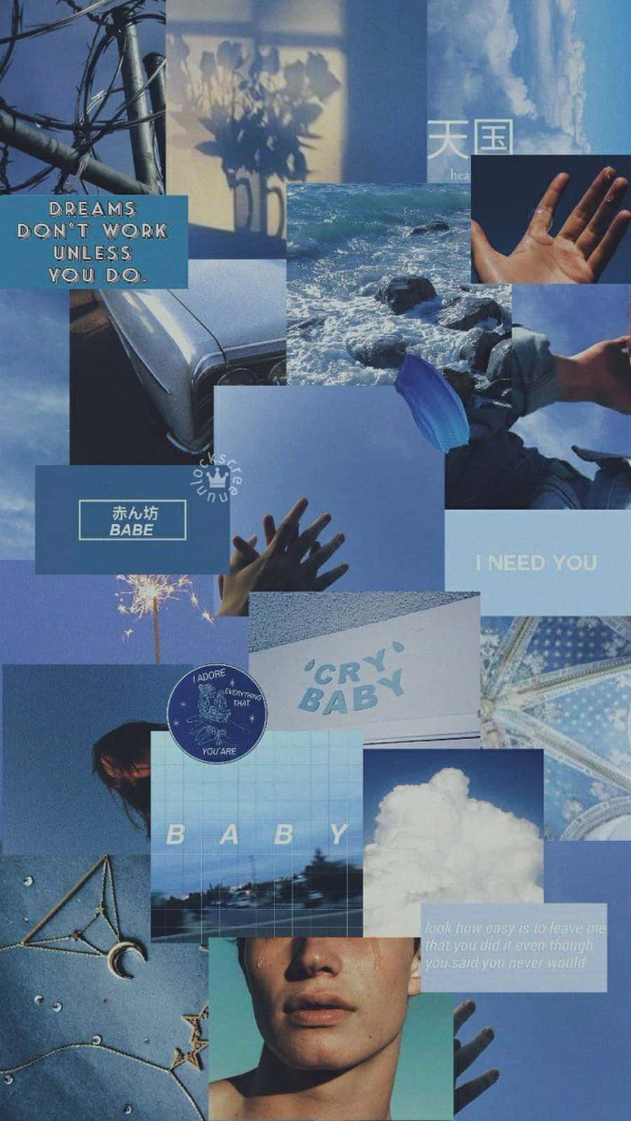 Aesthetic Blue Collage, sky, ocean waves, HD Phone Wallpaper