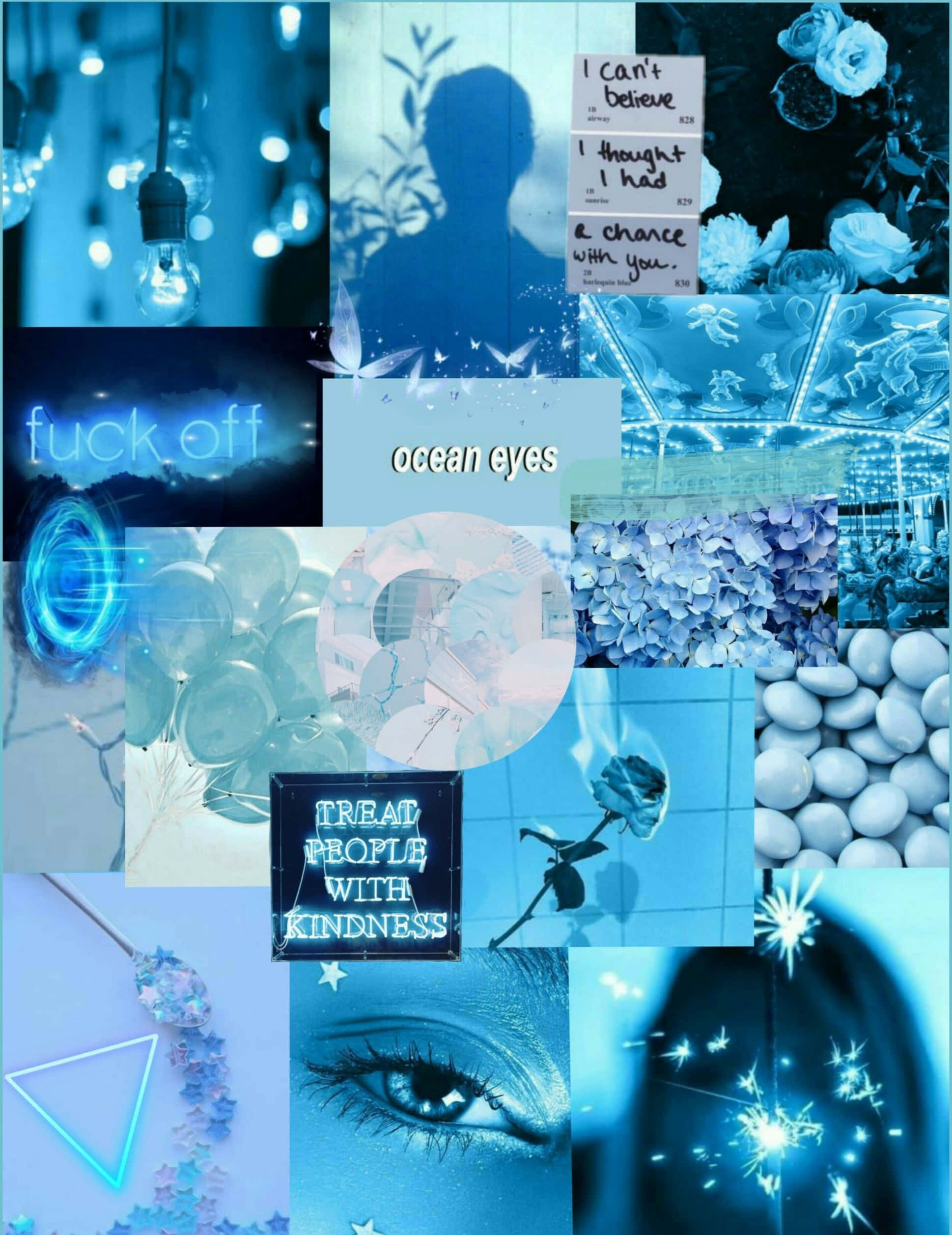 Aesthetic Blue Collage, blue-tinted, glowing lights, Full HD Phone Wallpaper
