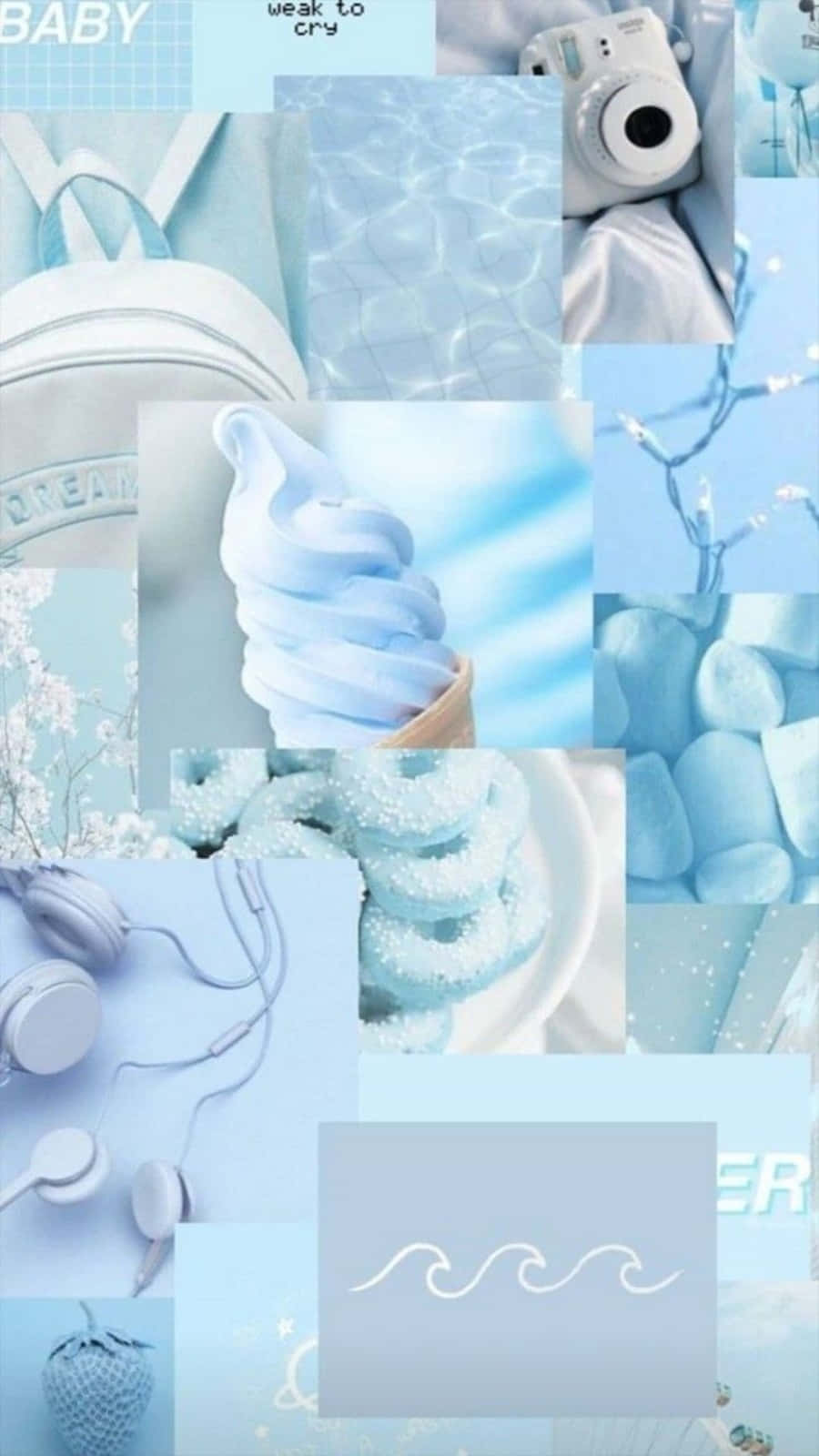 Aesthetic Blue Collage, ice cream swirls, cherry blossoms, HD Phone Wallpaper