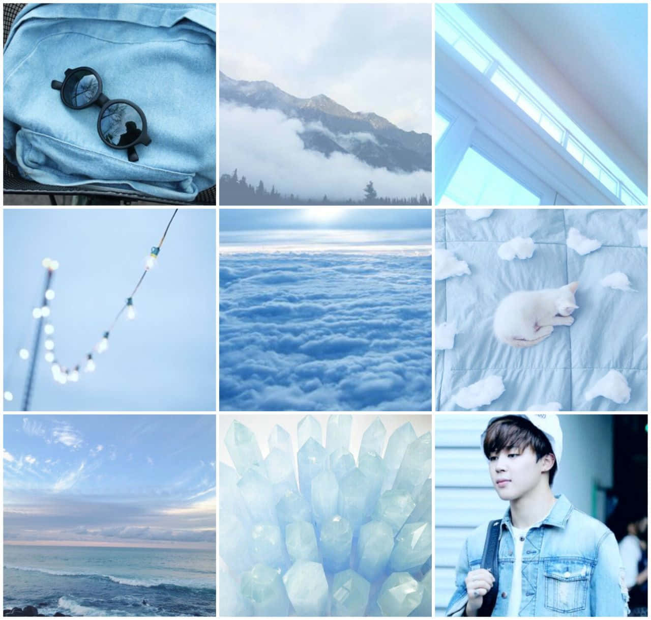 Aesthetic Blue Collage, blue-toned, mountains, HD Desktop Wallpaper