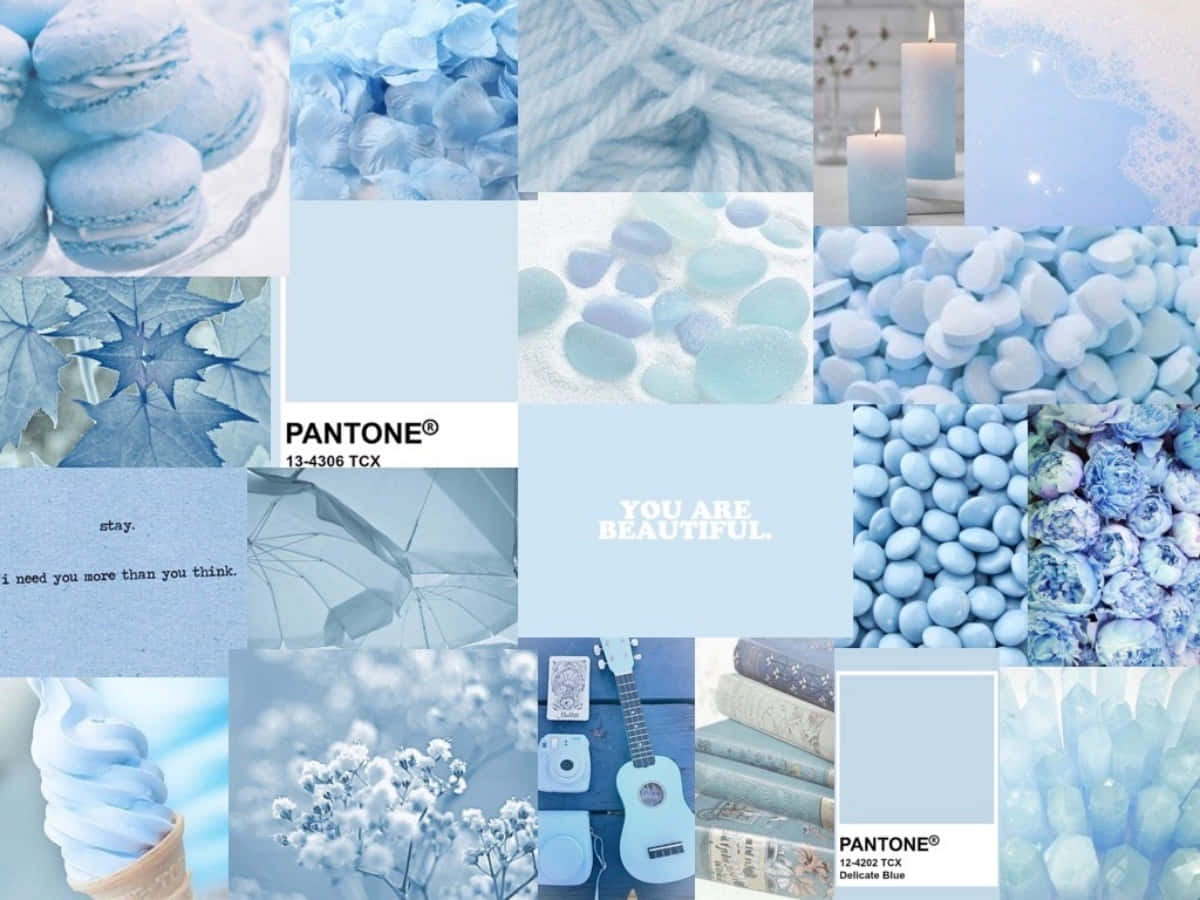 aesthetic blue collage, macarons, sea glass, SD Desktop Wallpaper