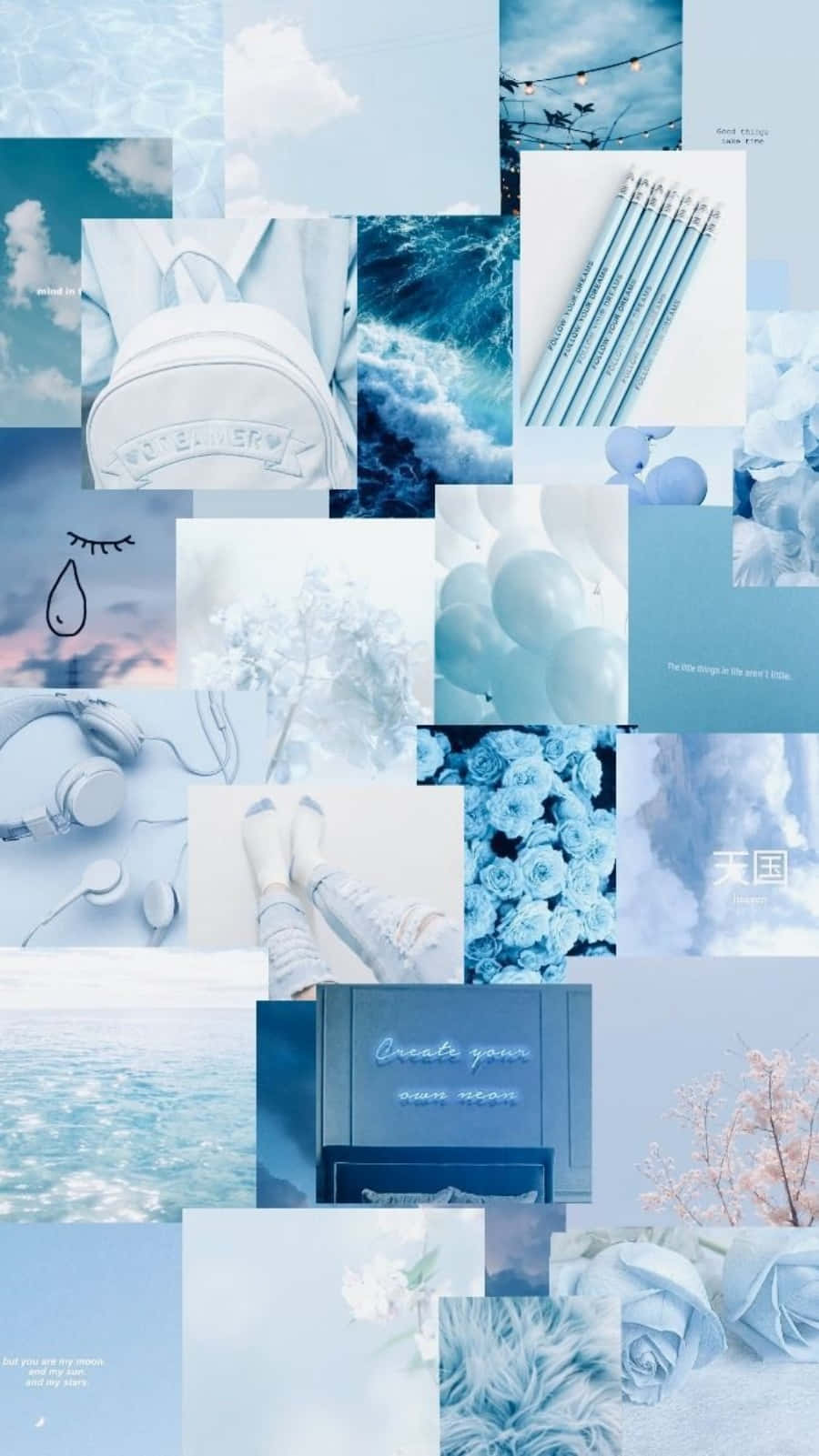 aesthetic blue collage, blue-toned, clouds, HD Phone Wallpaper