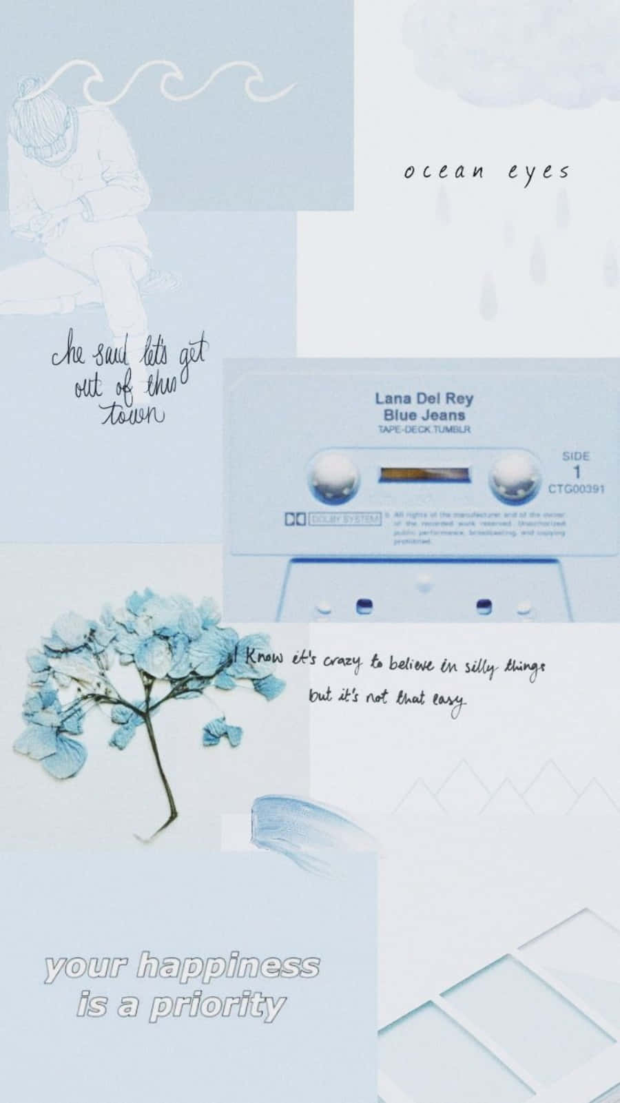 Aesthetic Blue Collage, blue, cassette tape, HD Phone Wallpaper