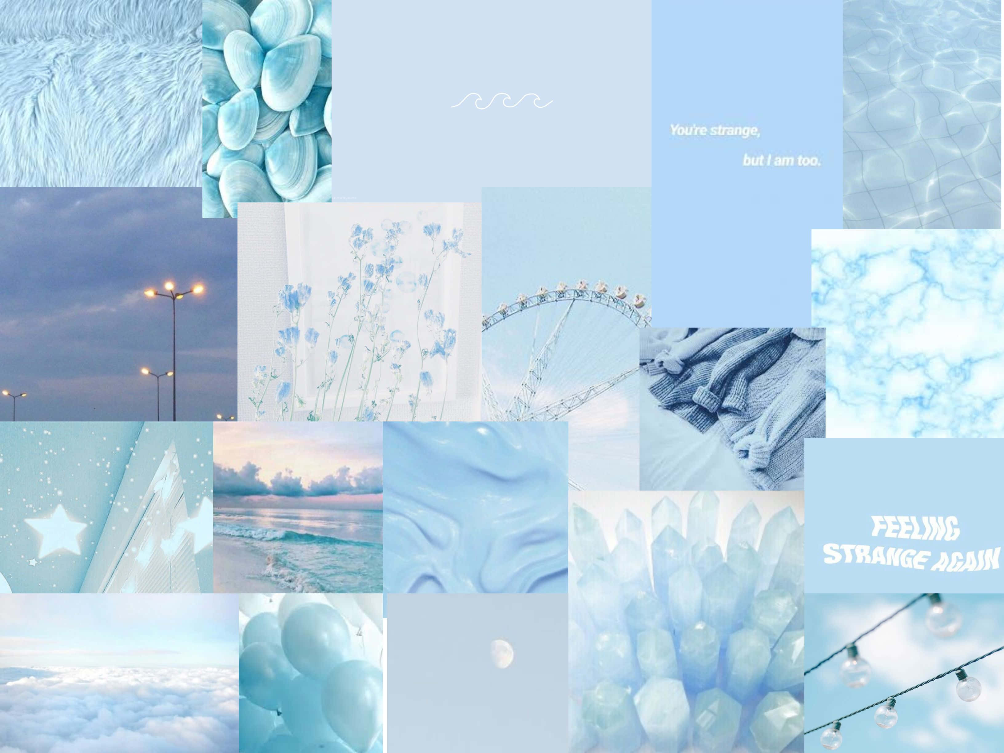 Aesthetic Blue Collage, blue-toned collage, ocean waves, 2K Desktop Wallpaper