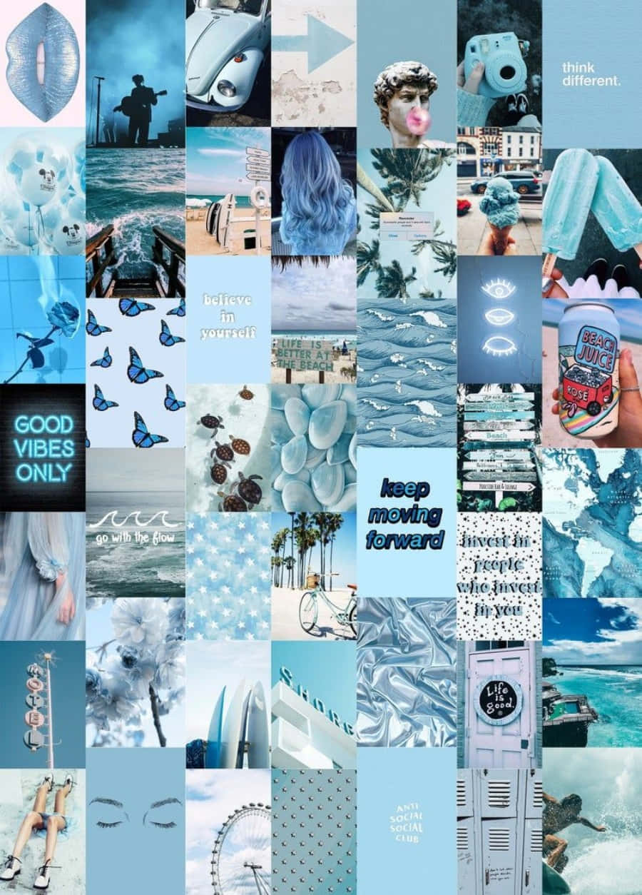 Aesthetic Blue Collage, blue-toned, ocean waves, SD Phone Wallpaper