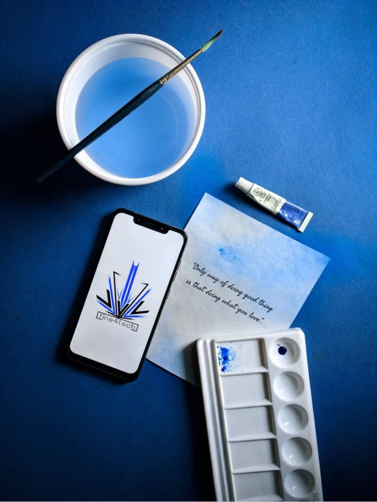 blue aesthetic paint, deep blue surface, paintbrush, Full HD Phone Wallpaper