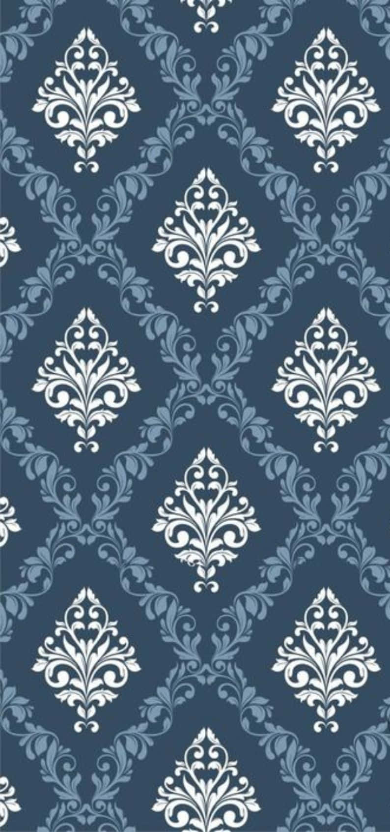 elegant blue damask pattern, white and blue, deep navy background, HD Phone Wallpaper