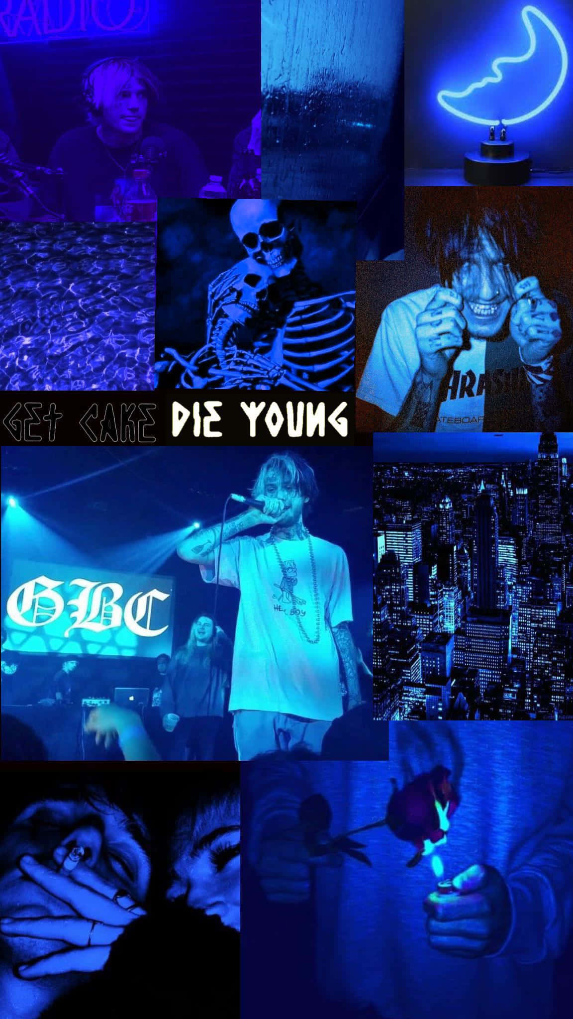 black blue aesthetic collage, blue-toned, neon signs, Full HD Phone Wallpaper
