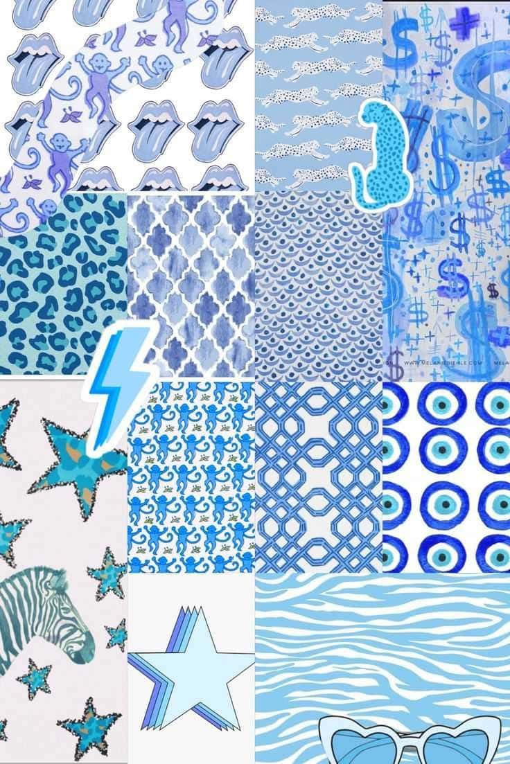 blue pattern collage, vibrant blue, repeating patterns, SD Phone Wallpaper