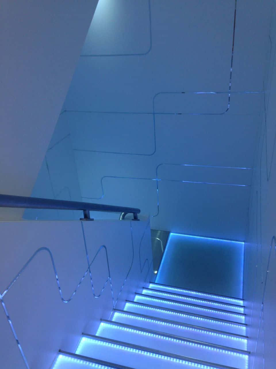 aesthetic blue grunge, soft blue cloudscape, modern staircase, HD Phone Wallpaper