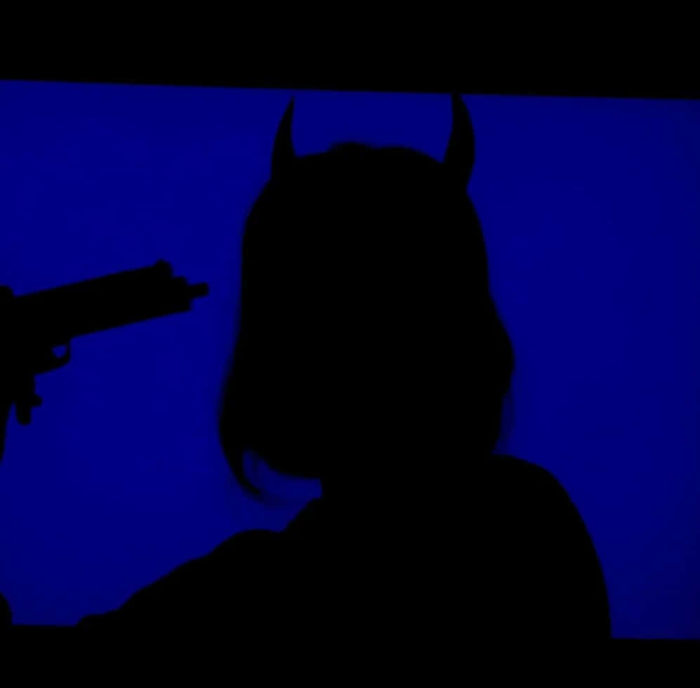 Aesthetic Blue Grunge, devil horns, gun, SD Desktop Wallpaper