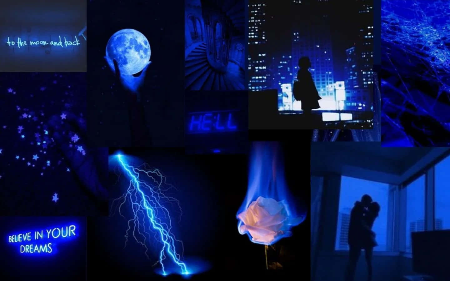 cool blue tones, glowing moon, lightning bolt, HD Desktop Wallpaper