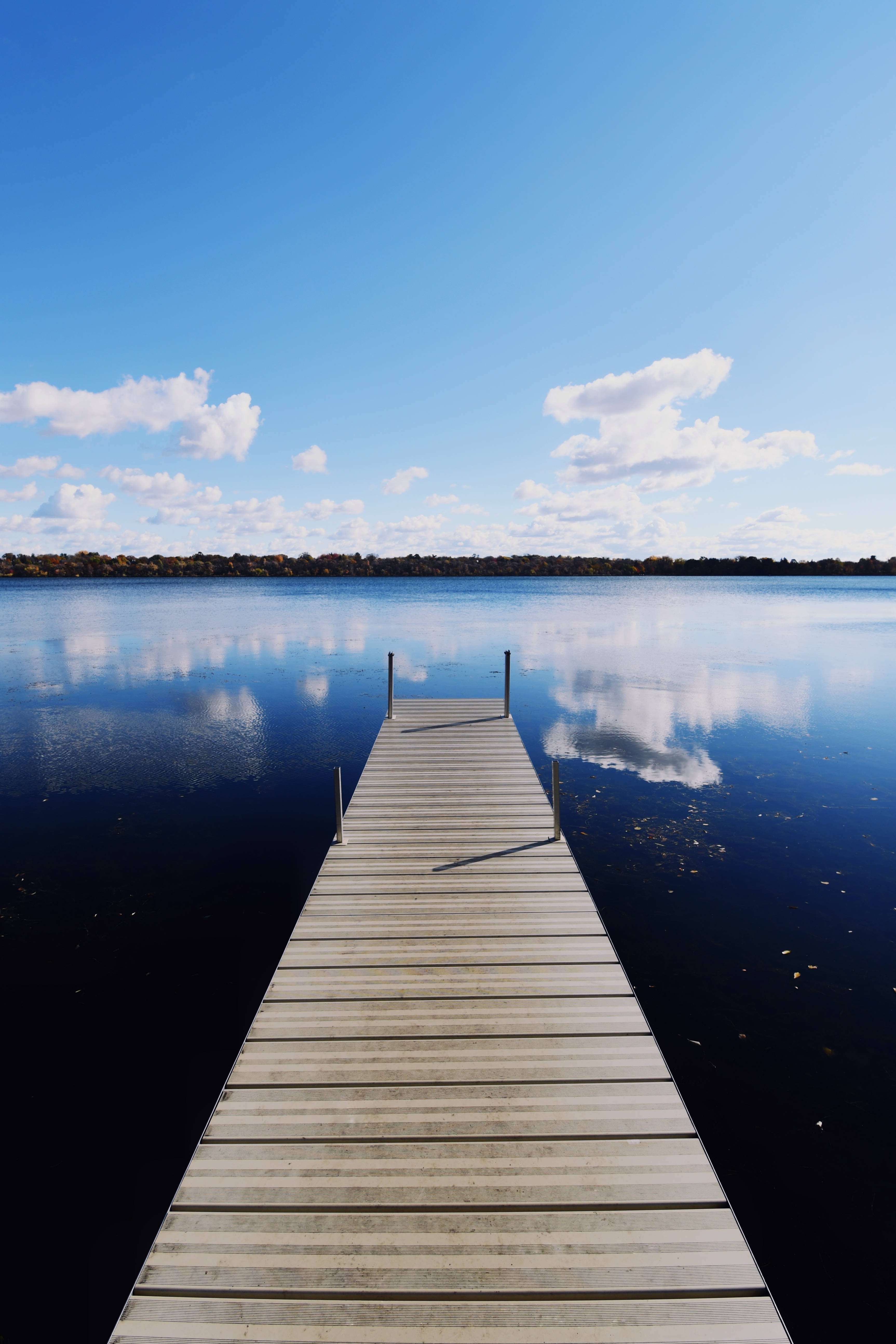 Aesthetic Blue iPhone, wooden bridge, calm blue lake, 5K Phone Wallpaper