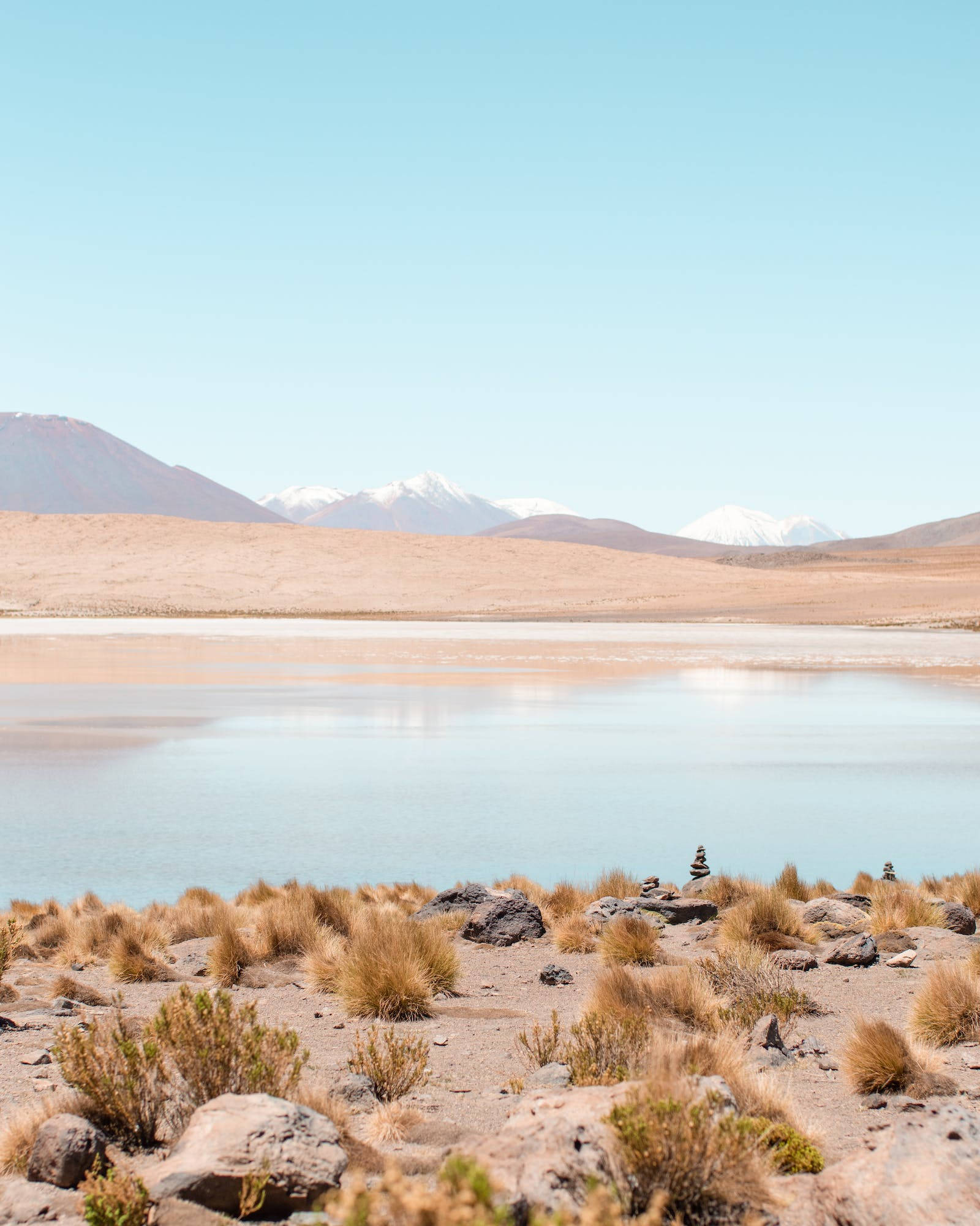 Aesthetic Blue iPhone, desert lake, snow-capped mountains, Full HD Phone Wallpaper