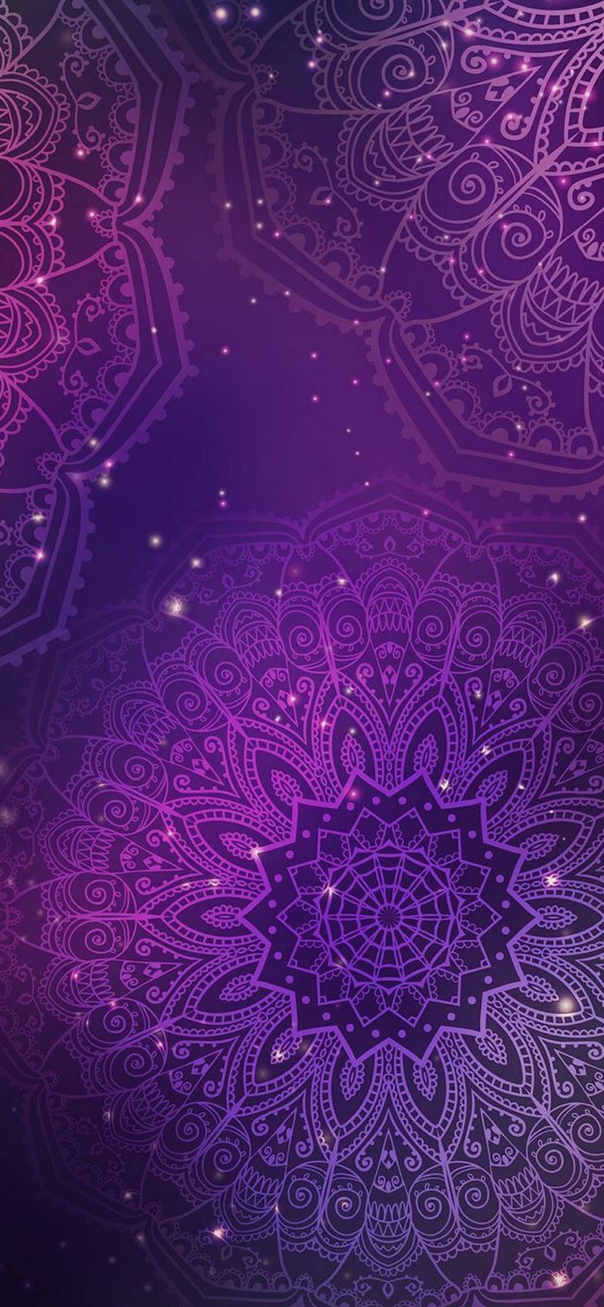 Aesthetic Boho, purple mandala, glowing sparkles, 2K Phone Wallpaper