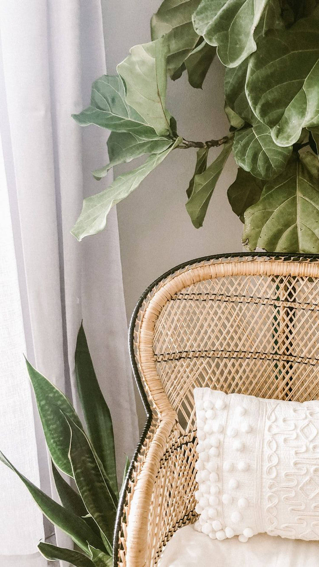 Aesthetic Boho, wicker chair, rattan chair, Full HD Phone Wallpaper
