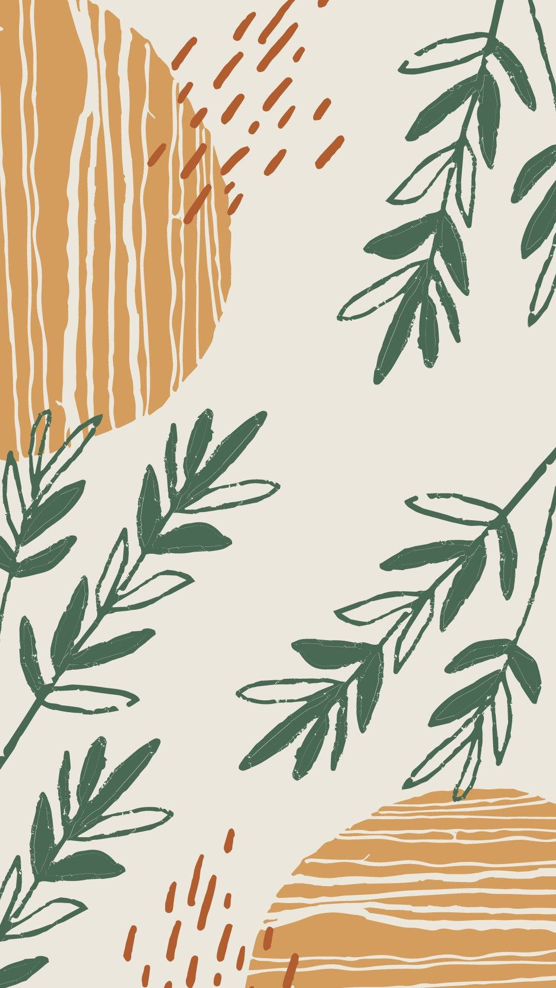 aesthetic boho, olive branches, terracotta sun shapes, Full HD Phone Wallpaper