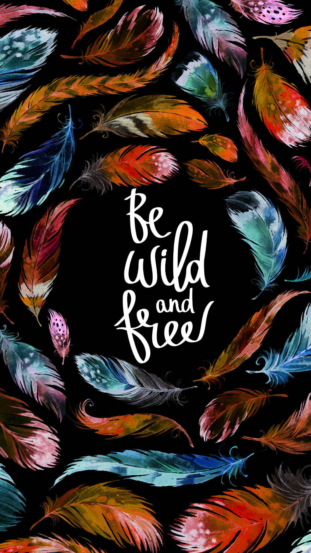 Aesthetic Boho, black background, vibrant multicolored feathers, Full HD Phone Wallpaper