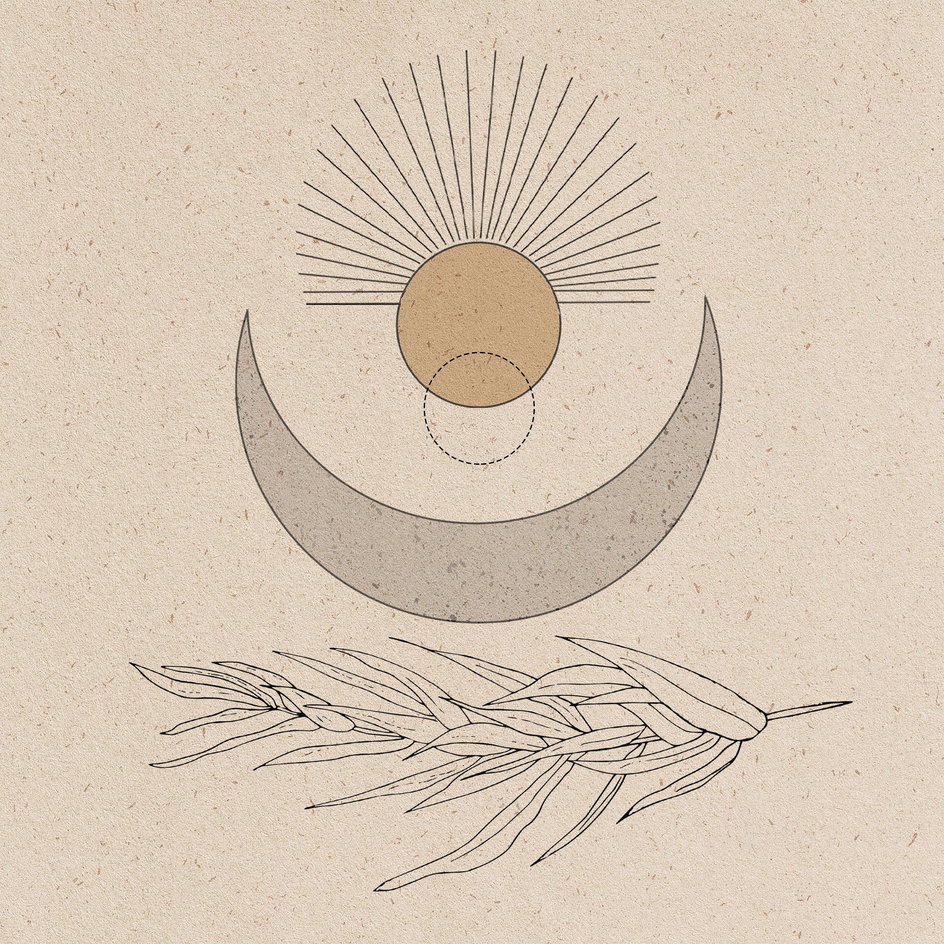 Aesthetic Boho, sun, crescent moon, 2K Desktop Wallpaper