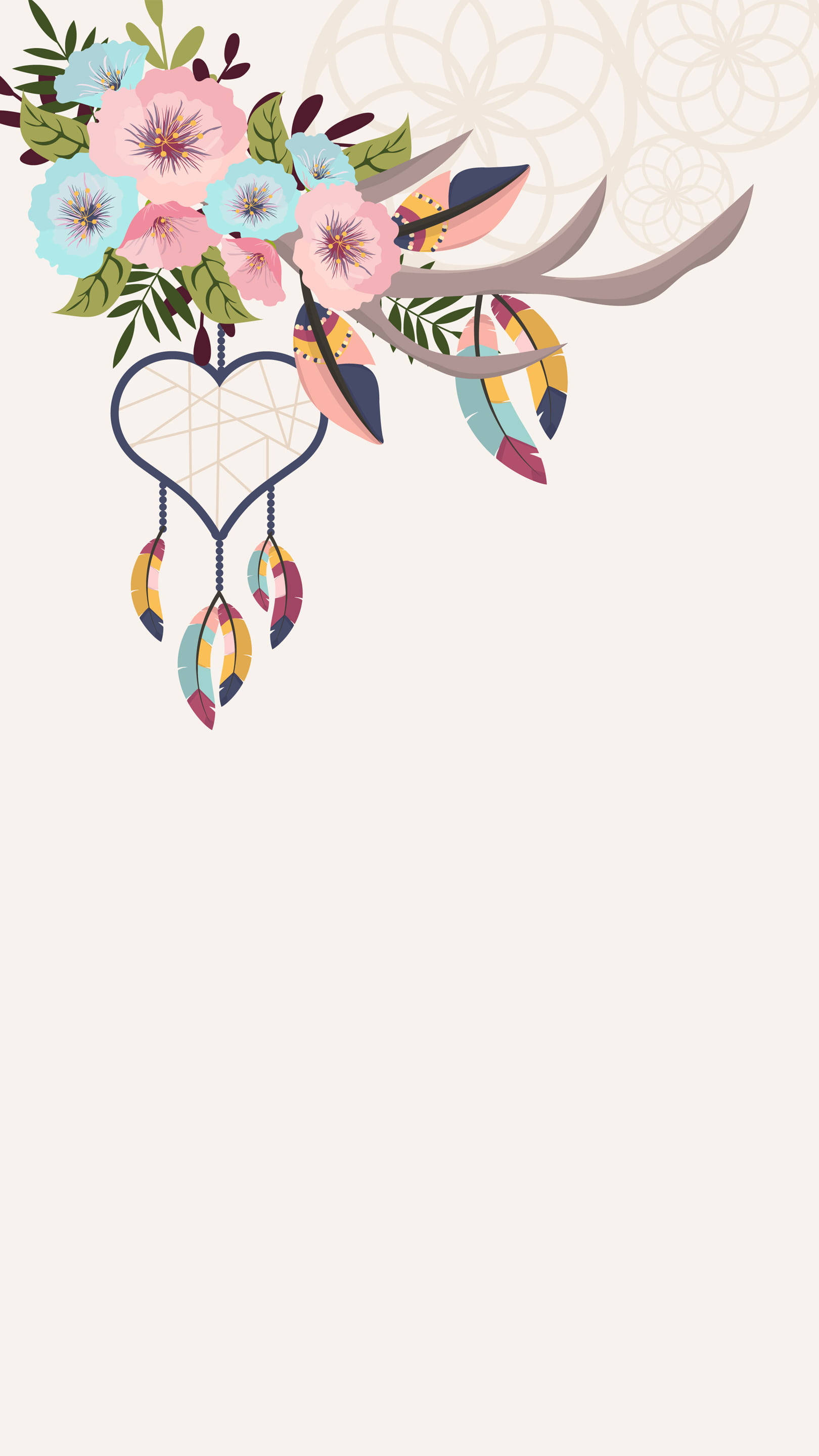 aesthetic boho, dreamcatcher, pink and blue flowers, 2K Phone Wallpaper