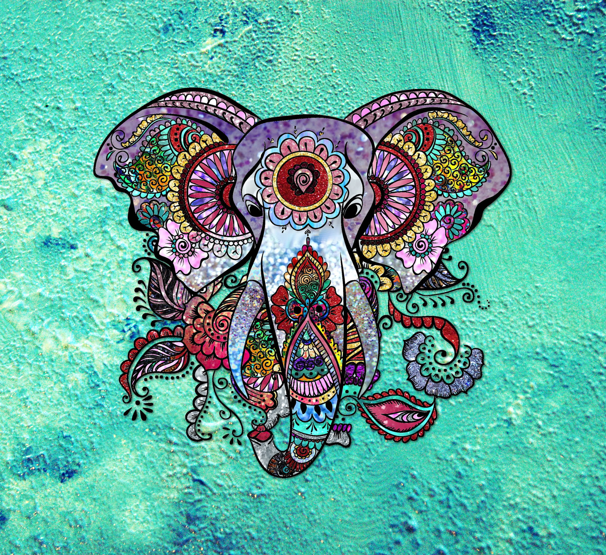 Aesthetic Boho, elephant head, intricate floral patterns, Full HD Desktop Wallpaper