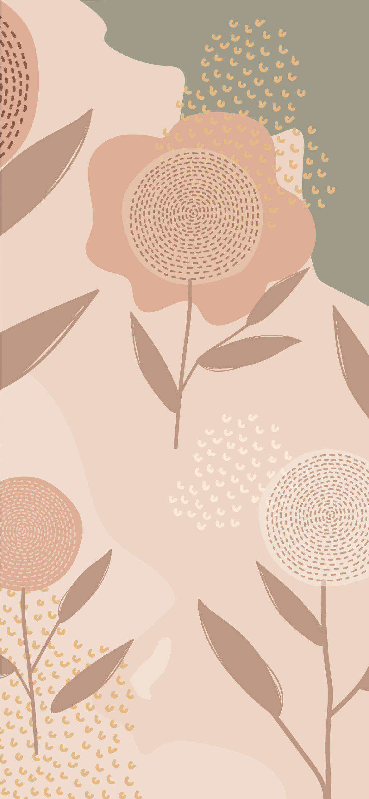 Aesthetic Boho, big flowers, soft beige pink and brown tones, 2K Phone Wallpaper