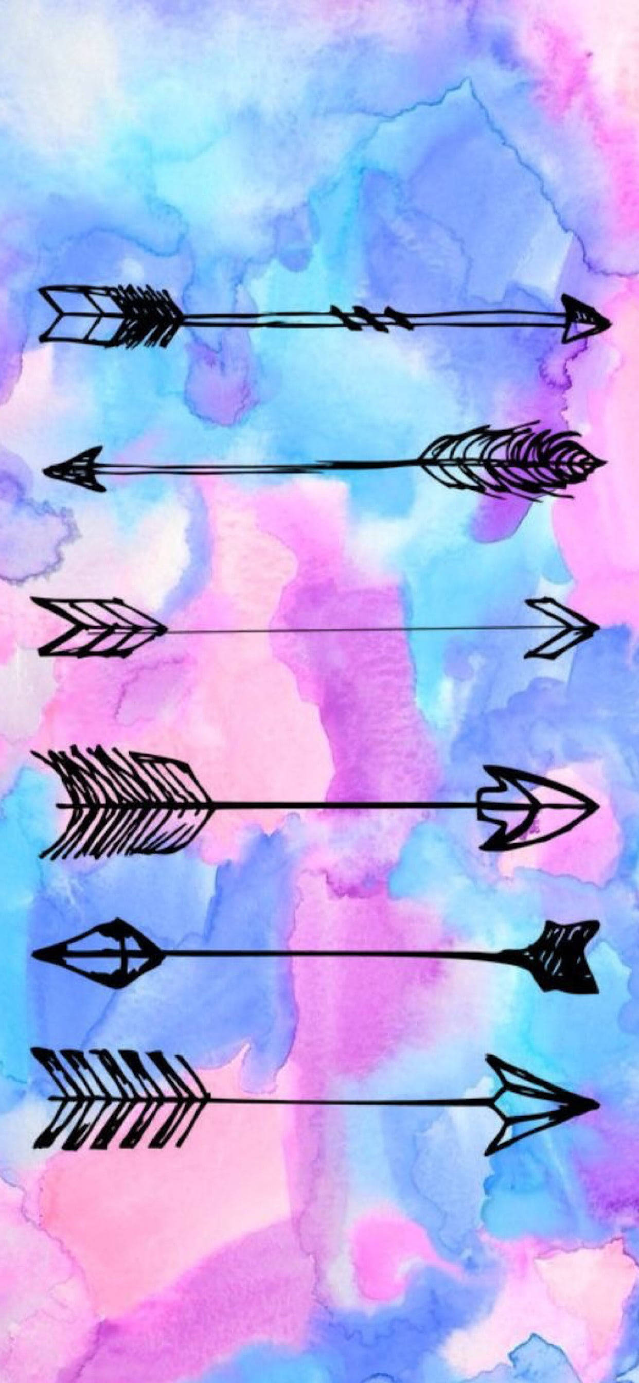 aesthetic boho, watercolor, black arrows, 2K Phone Wallpaper