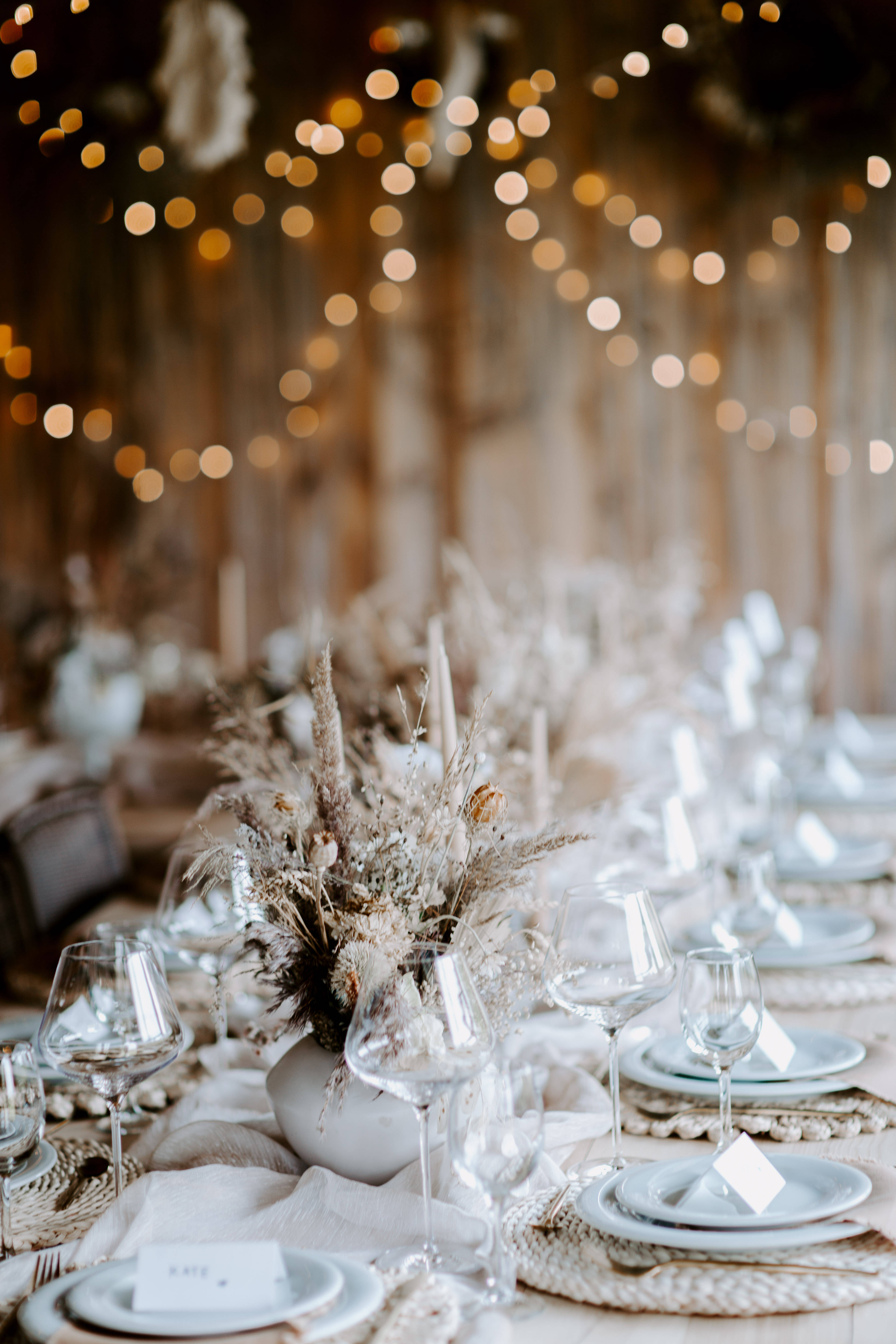 Tranquil Sunrise in Bohemian Paradise, rustic wedding table, dried grass centerpieces, 5K Phone Wallpaper