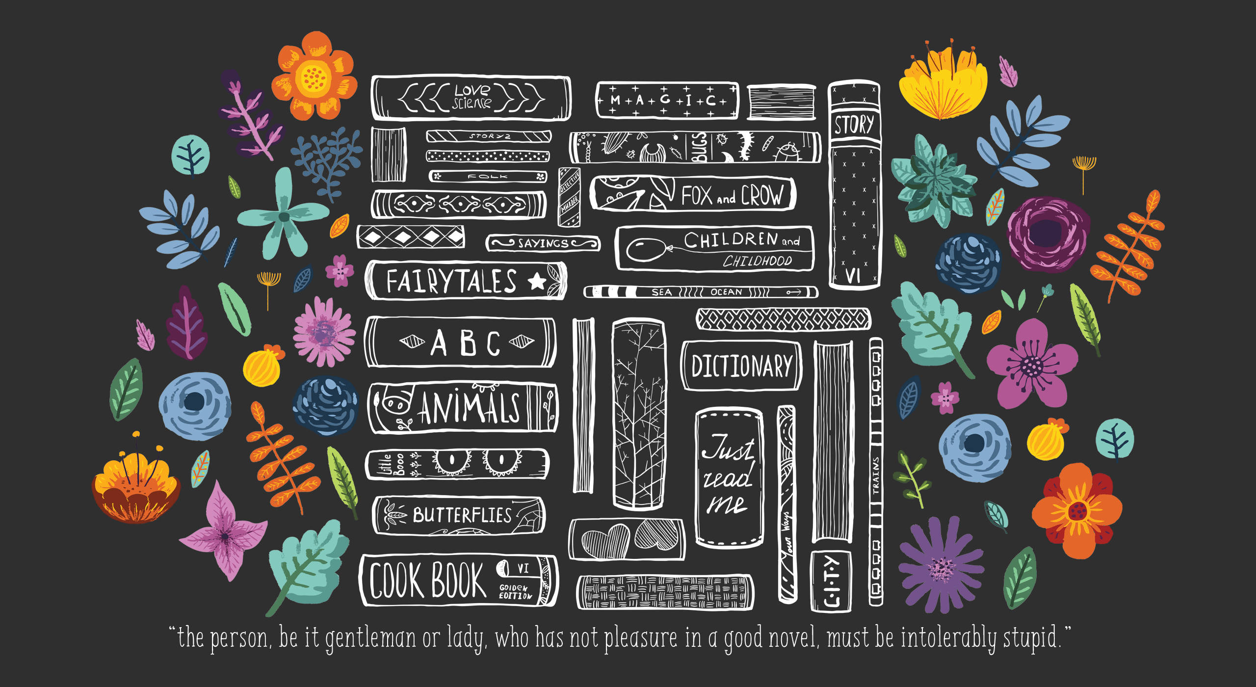 chalk clipart, colorful books, flowers, 2K Desktop Wallpaper