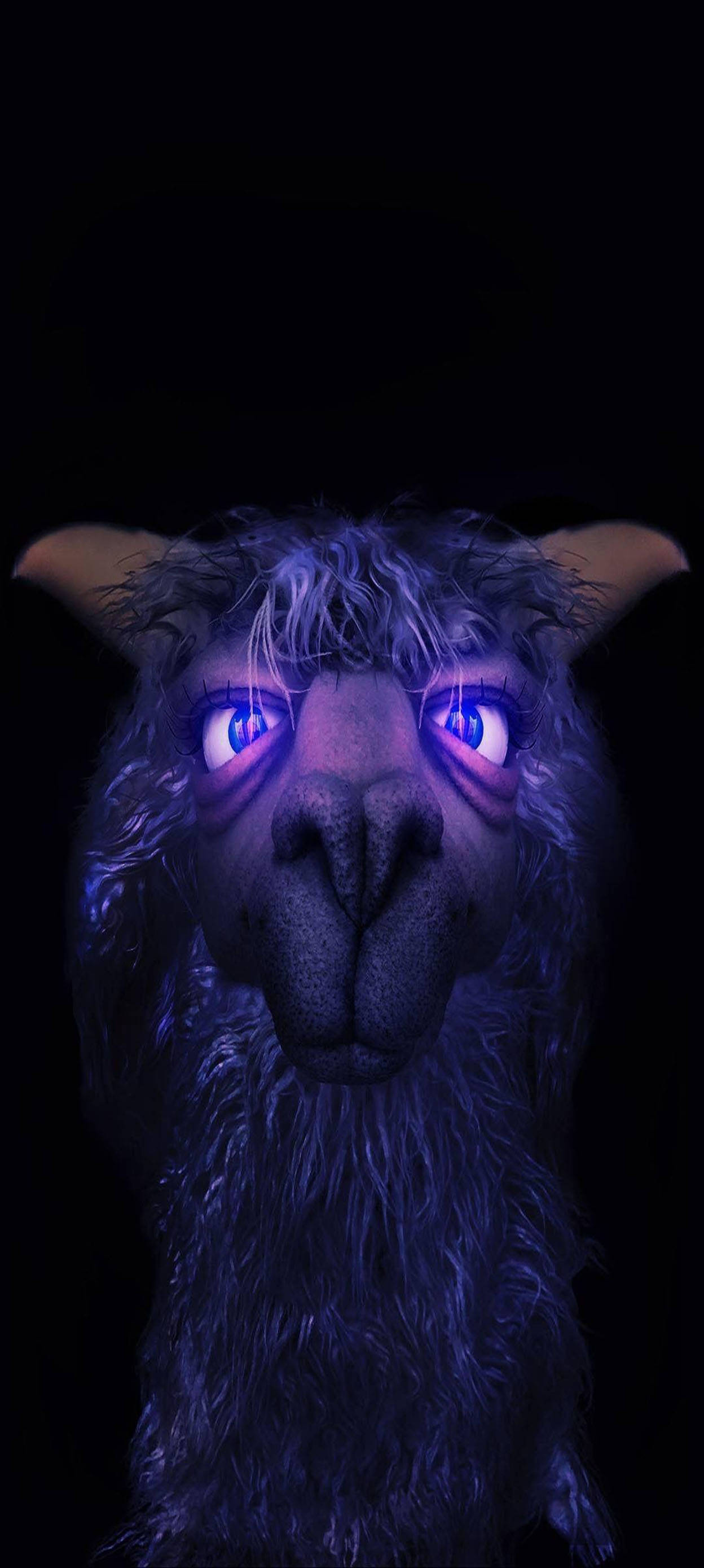Aesthetic Boy, violet llama, neon blue eyes, 2K Phone Wallpaper