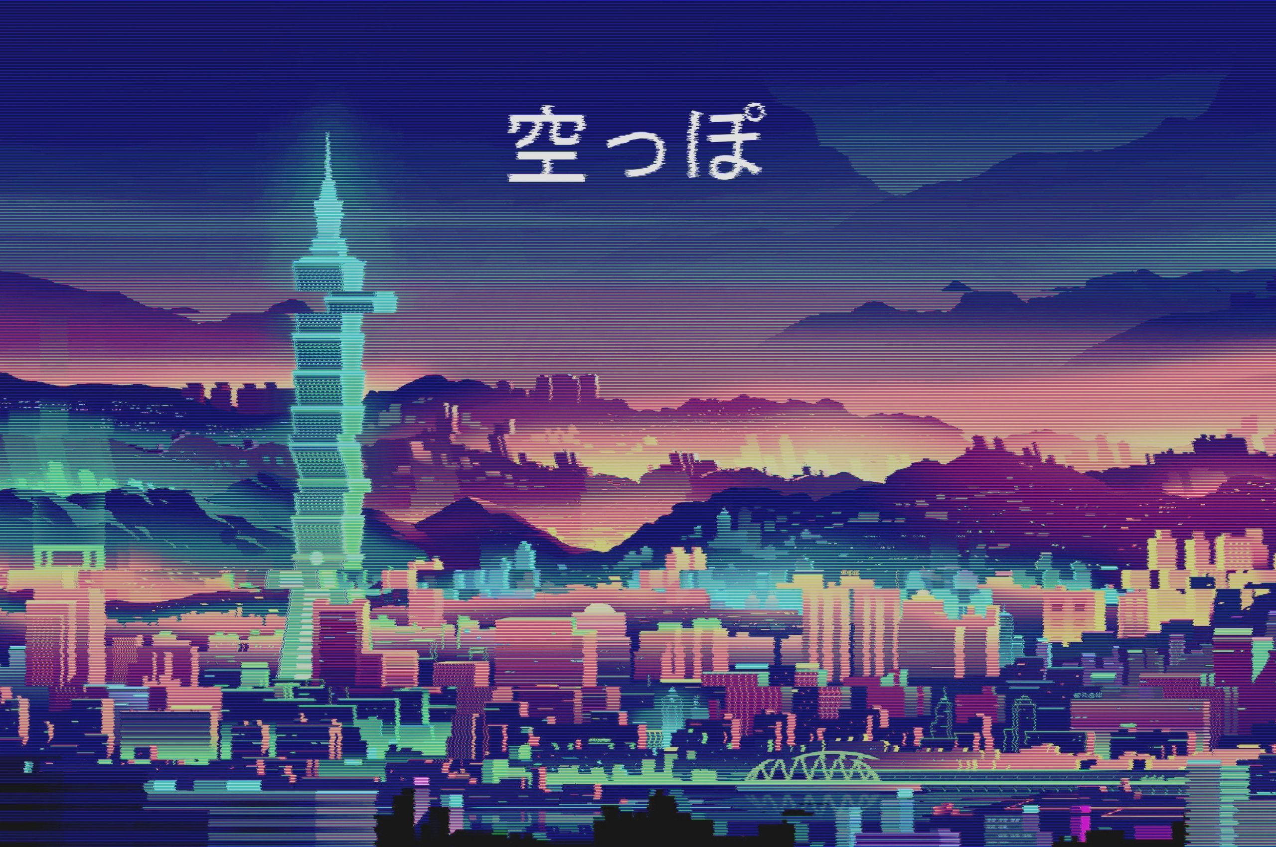 Aesthetic Boy, cyberpunk cityscape, dusk, 2K Desktop Wallpaper
