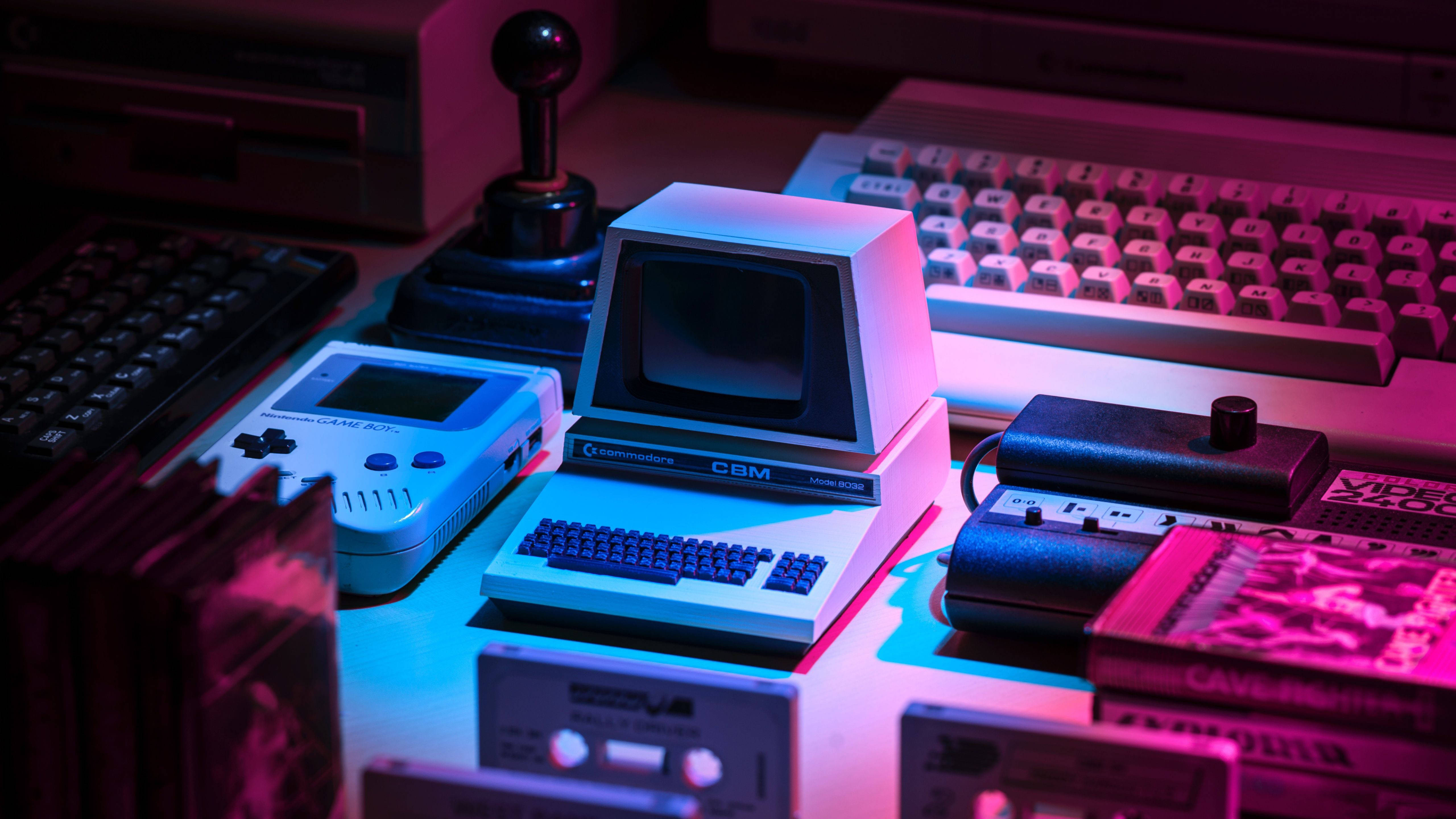neon pink, neon blue, vintage gaming gear, 5K Desktop Wallpaper