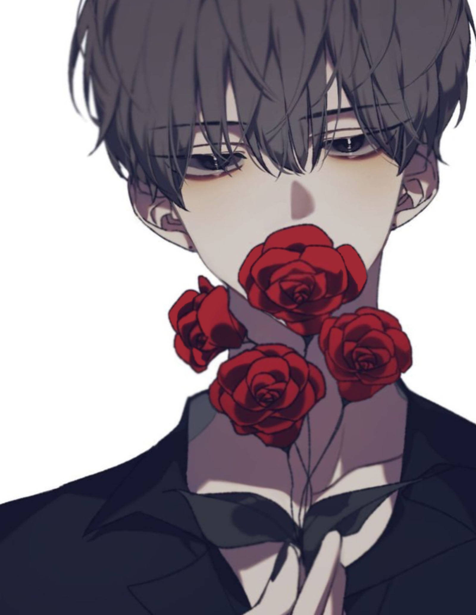Aesthetic Boy, roses, dark hair, Full HD Phone Wallpaper