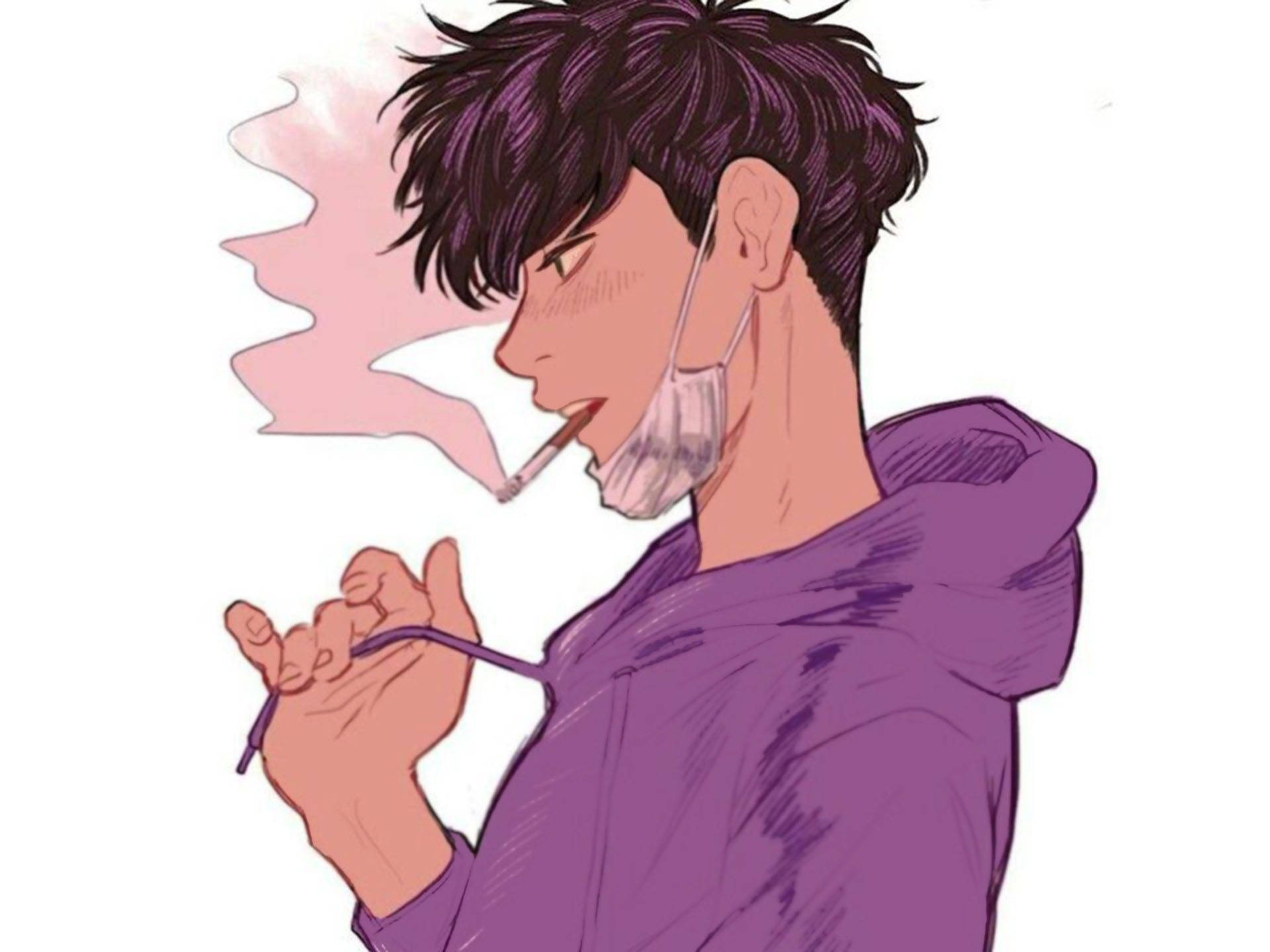 Aesthetic Boy, dark hair, purple hoodie, Full HD Desktop Wallpaper