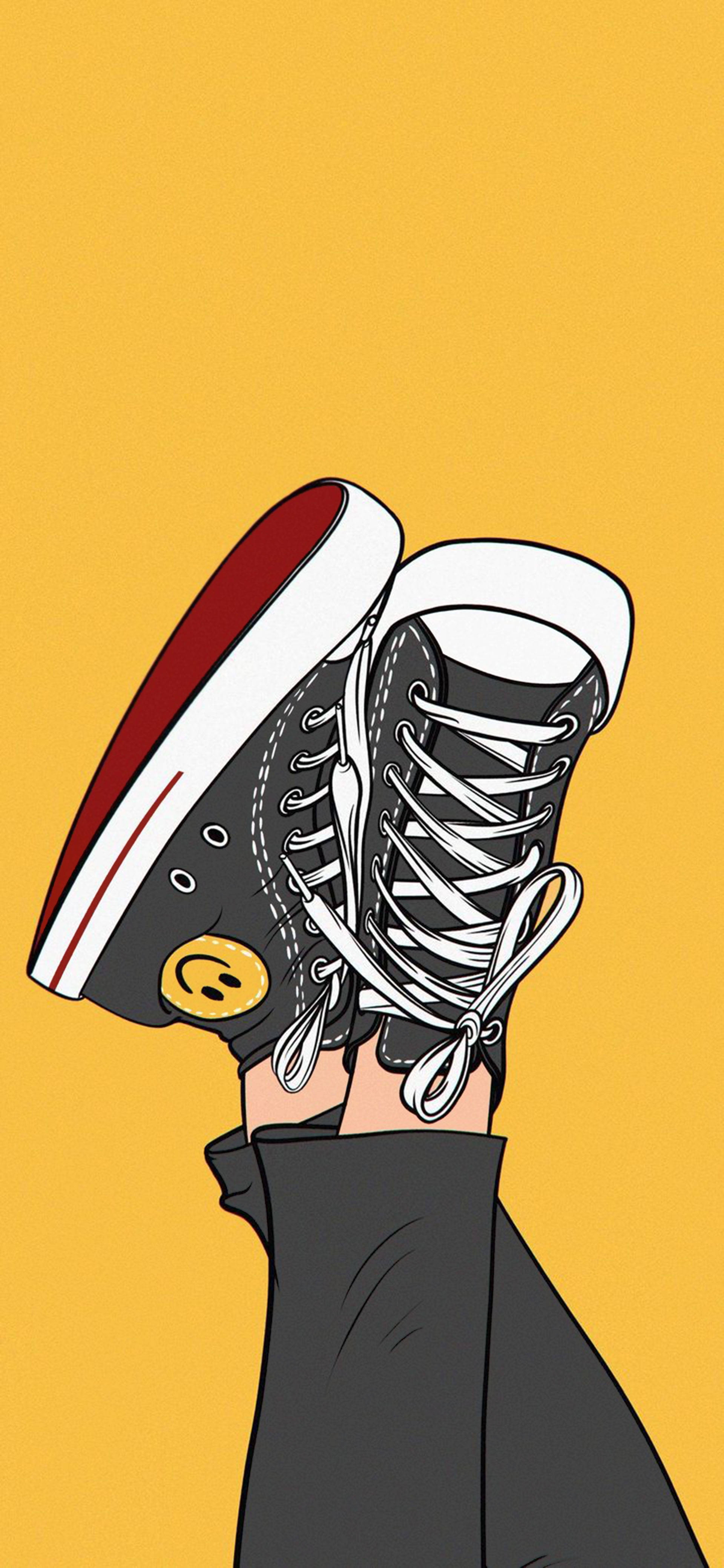 Aesthetic Boy, black high-top sneakers, white laces, 4K Phone Wallpaper