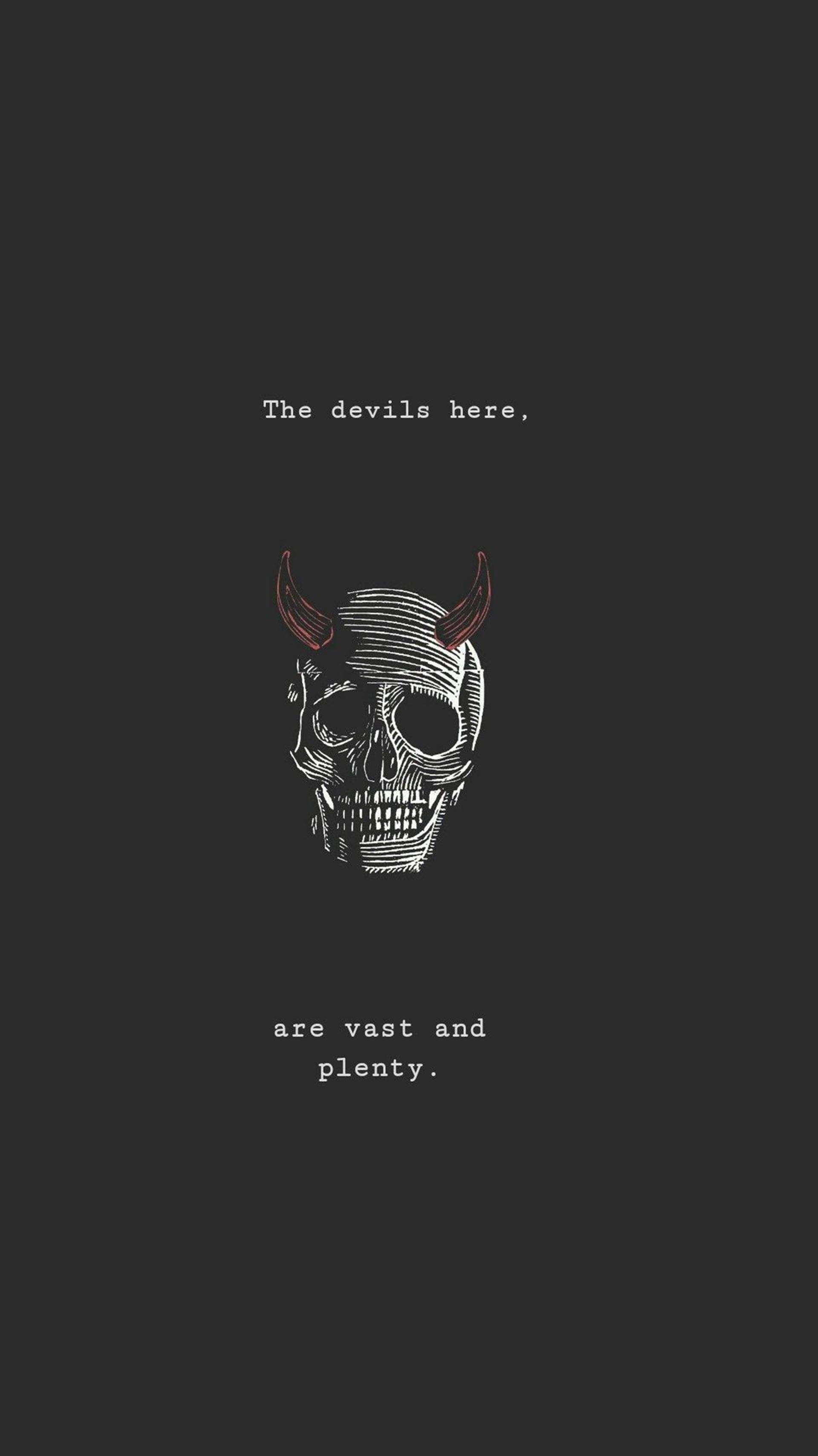 Aesthetic Boy, devil skull, white line-art, 2K Phone Wallpaper