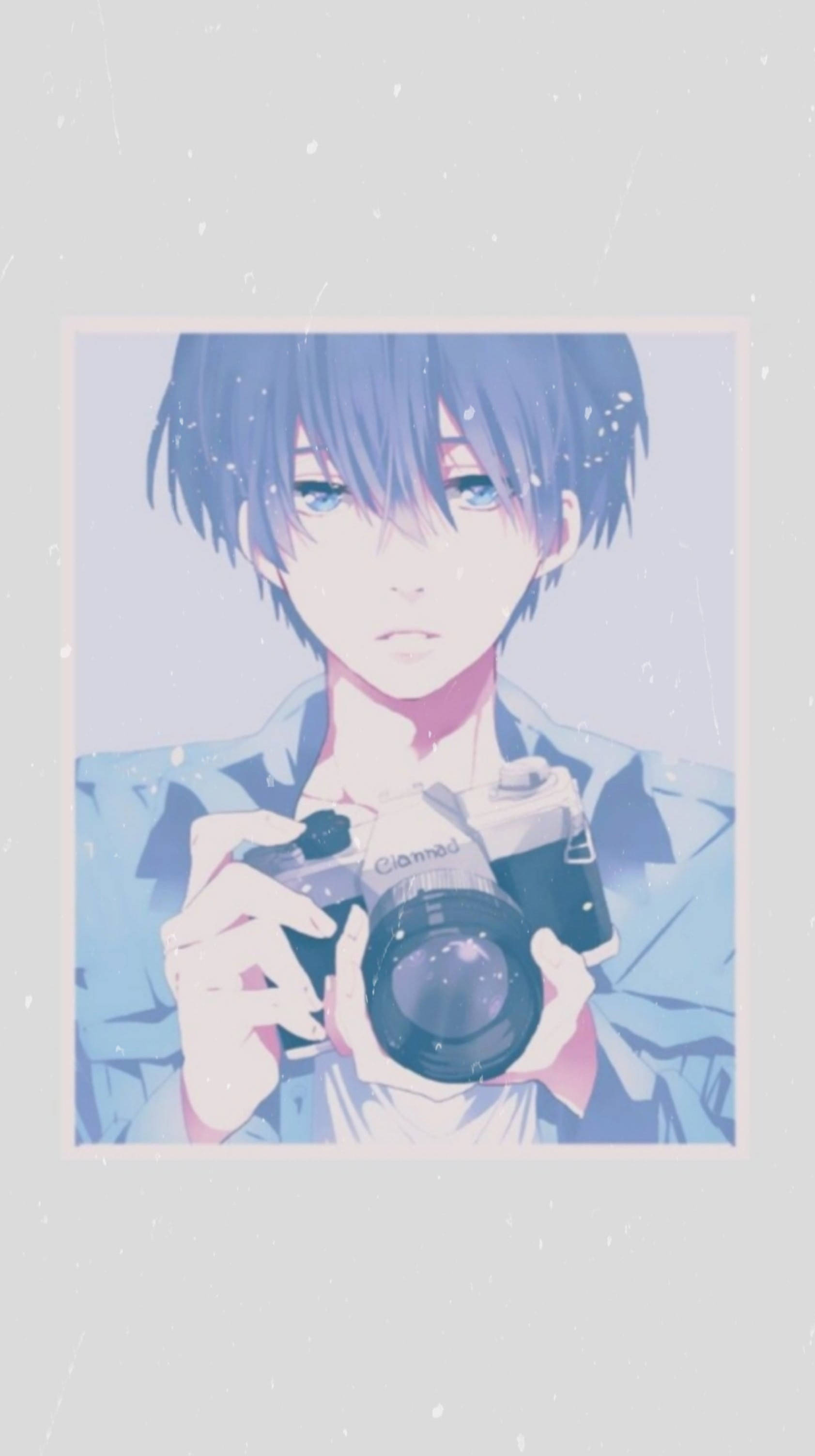 Photographer Aesthetic Boy, blue hair, blue eyes, 2K Phone Wallpaper