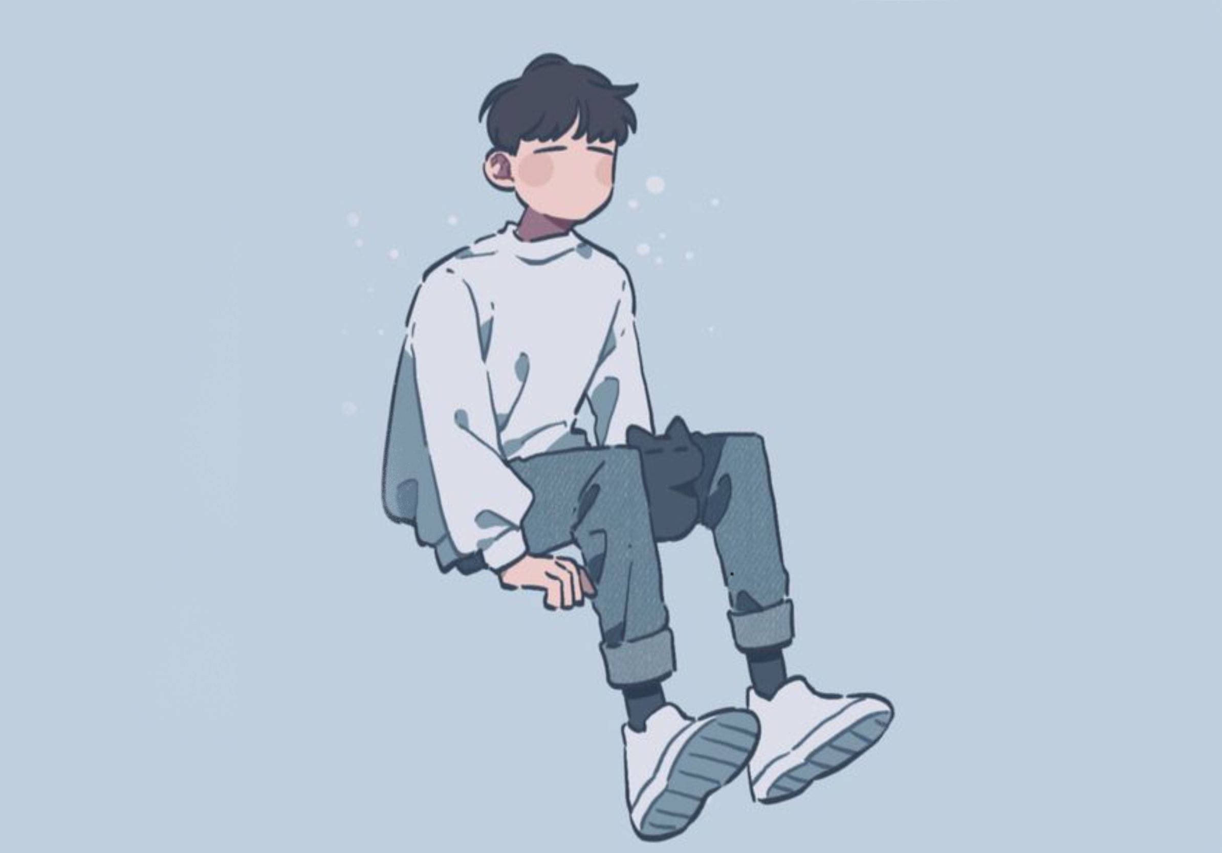 white sweater, jeans, soft blue background, Full HD Desktop Wallpaper