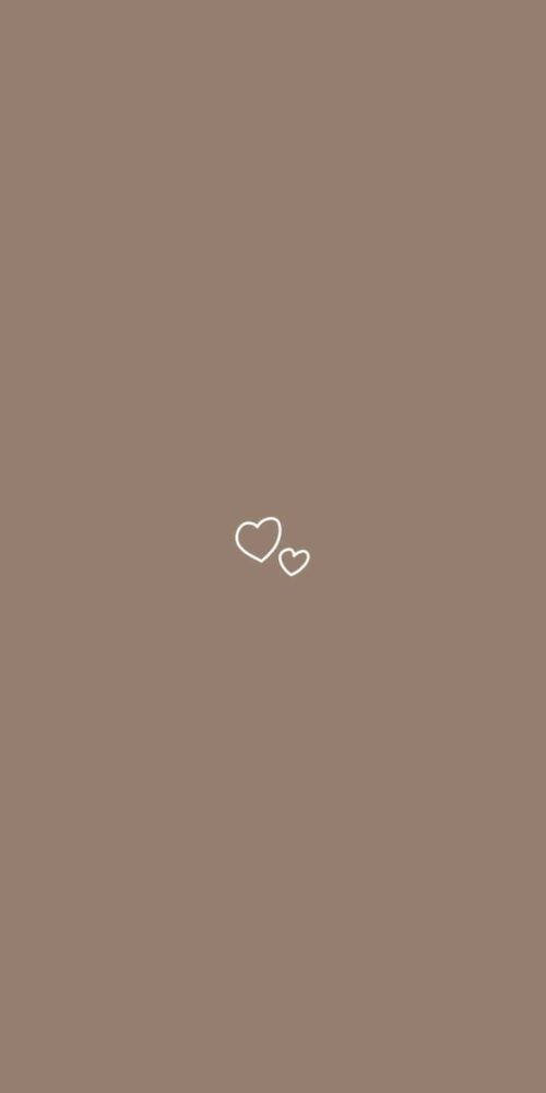 Aesthetic Brown, minimalist white hearts, muted brown background, SD Phone Wallpaper