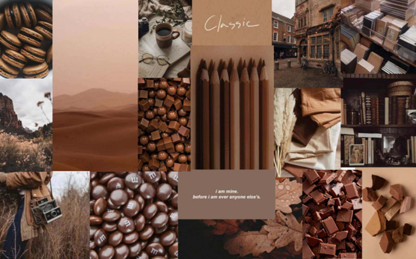 brown aesthetic collections, chocolate treats, vintage books, HD Desktop Wallpaper