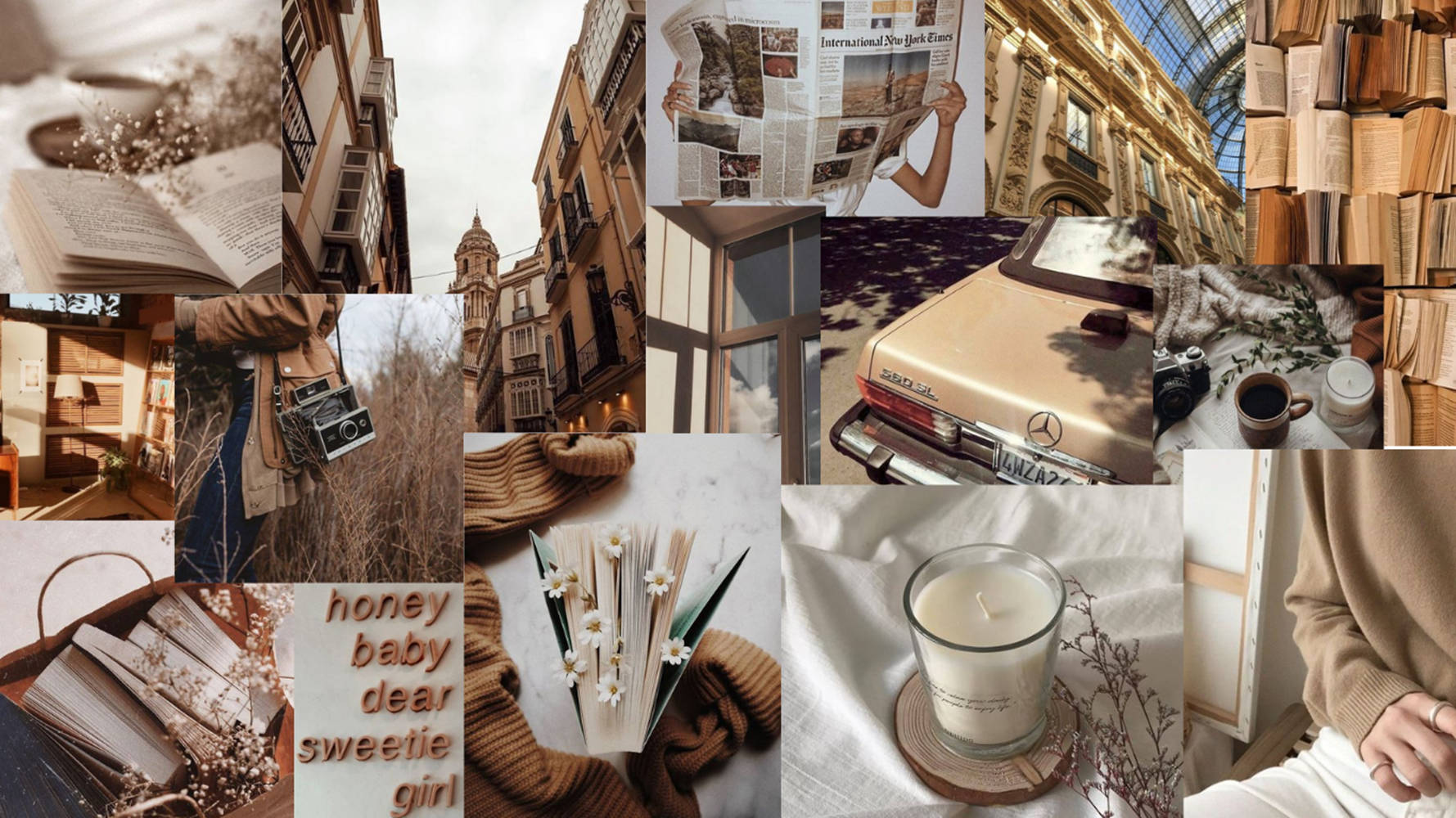 brown aesthetic, vintage books, cozy interiors, HD Desktop Wallpaper
