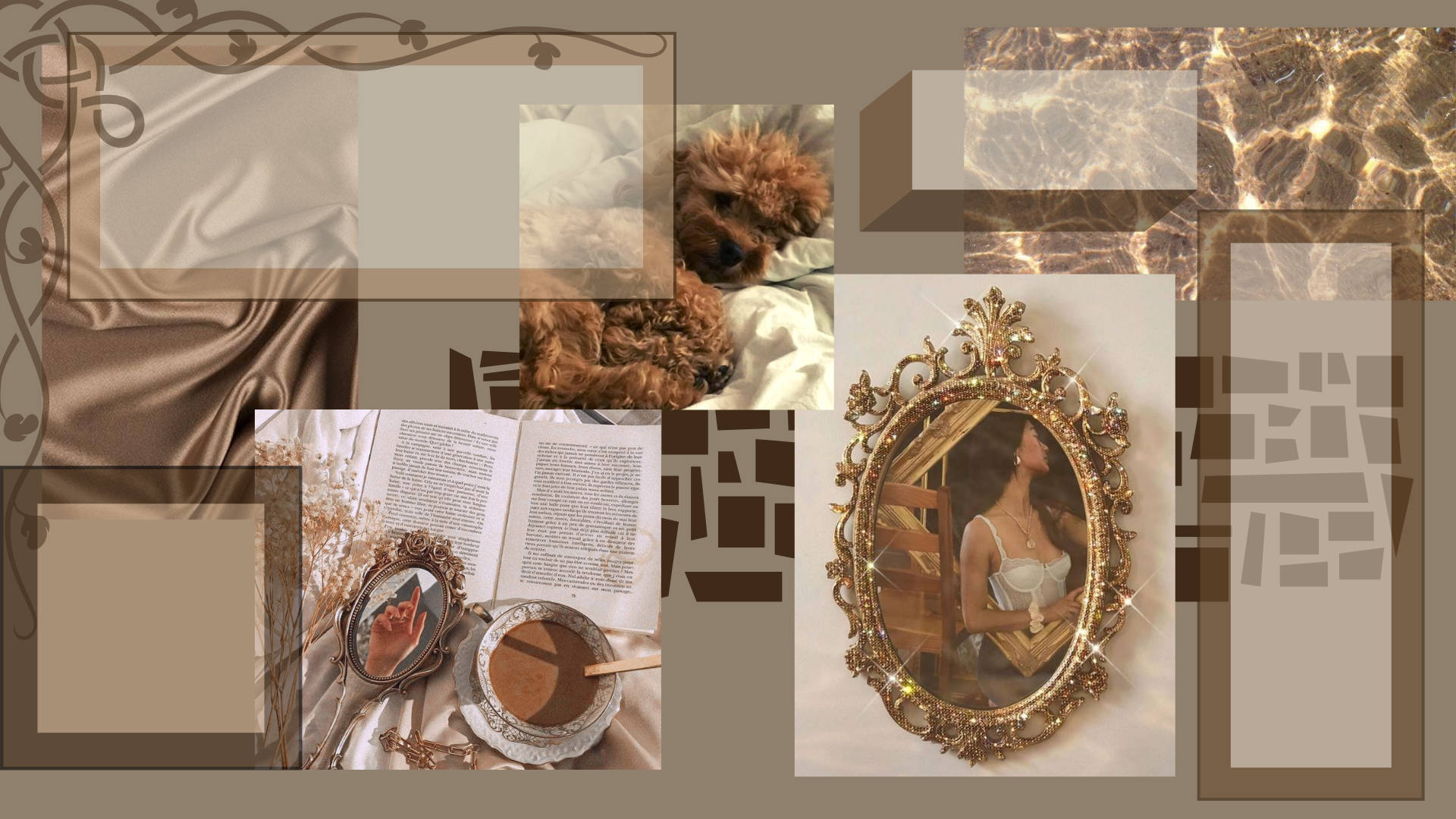 Aesthetic Brown, vintage mirror, beige, Full HD Desktop Wallpaper